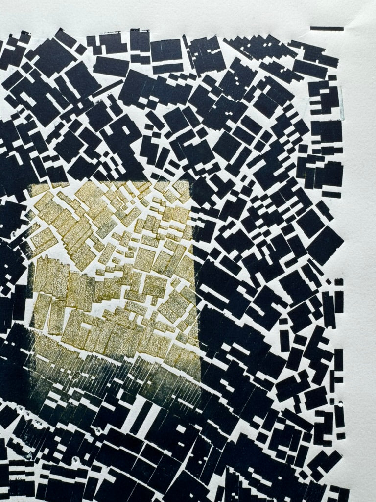 "Pattern Seeking" Abstract Navy Blue Letter Type, Monotype, 14x75x18.75 inches