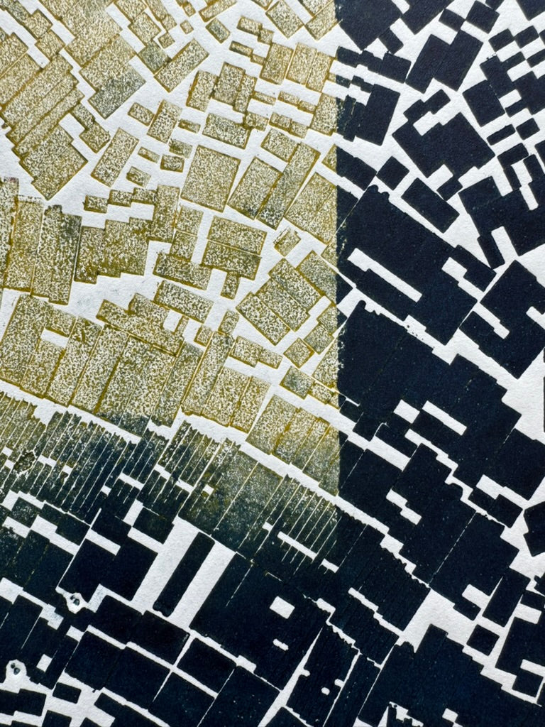 "Pattern Seeking" Abstract Navy Blue Letter Type, Monotype, 14x75x18.75 inches