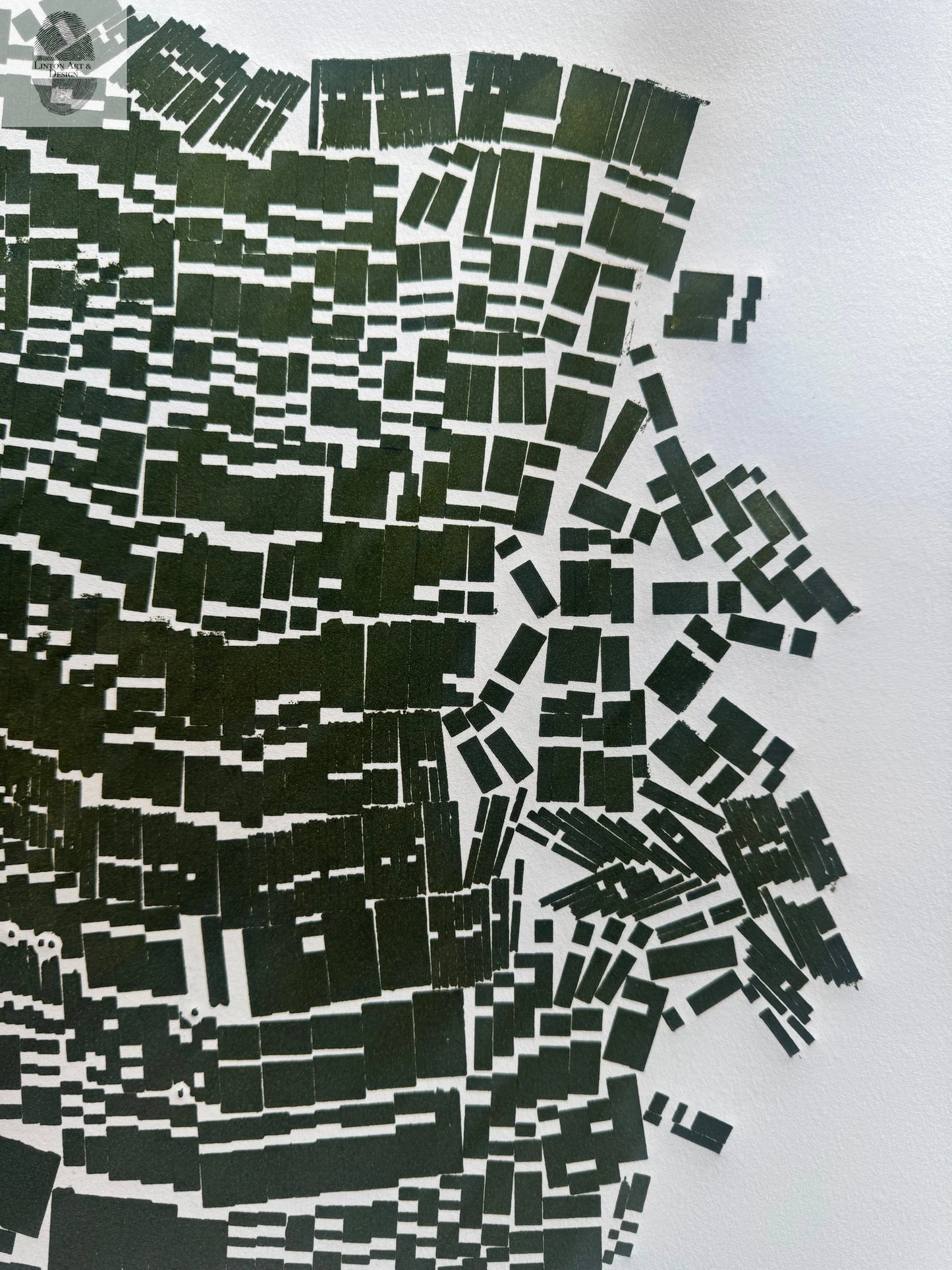 "Cooler Heads" Abstract Green letter Type MonoPrint 18x17 lintonart