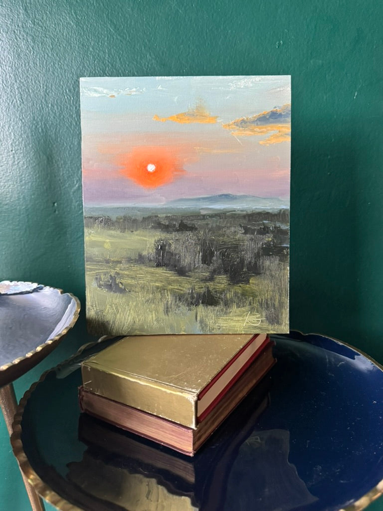 Smokey Sunset. 8x10 Original Oil Painting