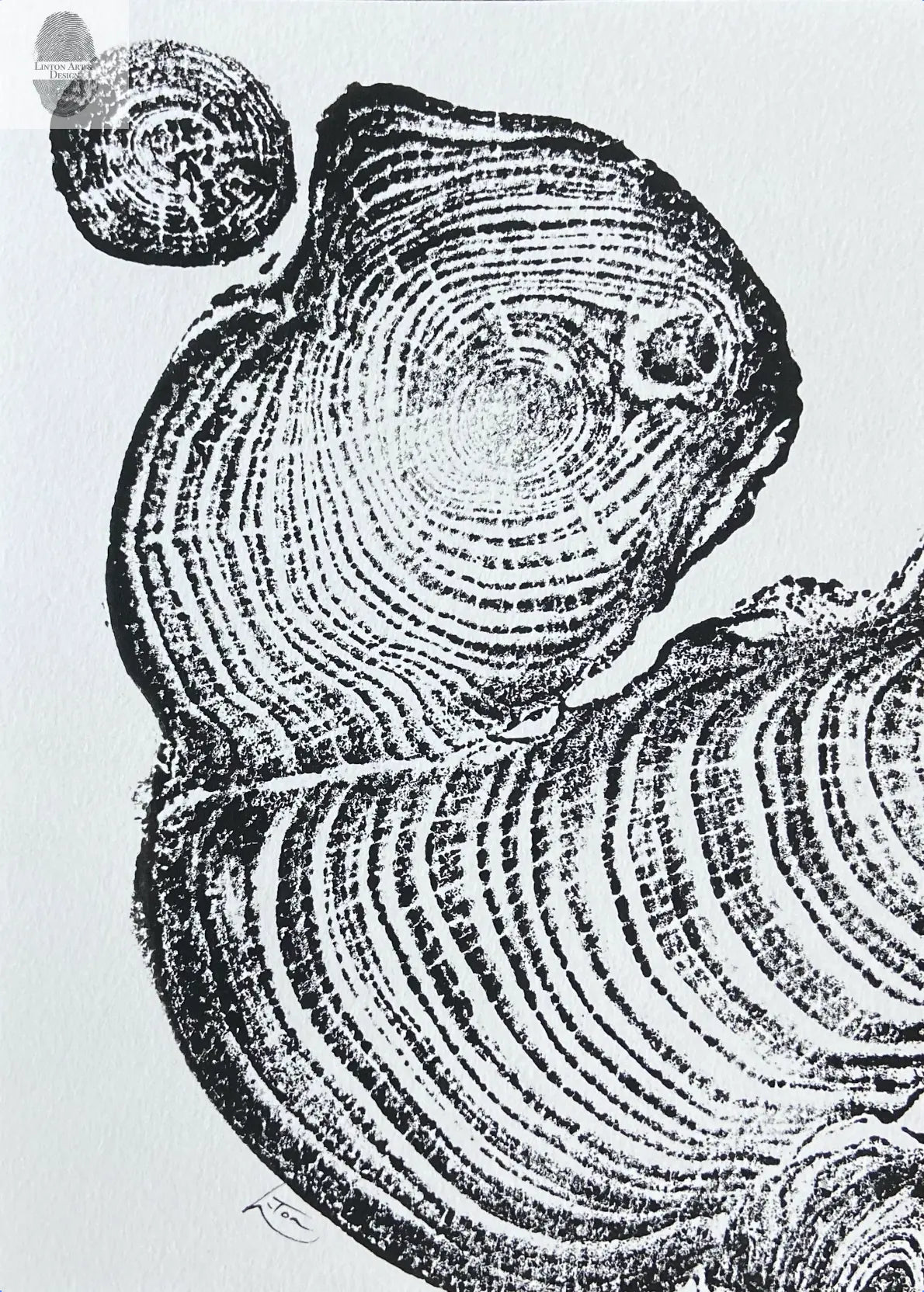 Irish Cypress, Tree Ring Art, 5x7 inches, Woodcut, woodblock print lintonart