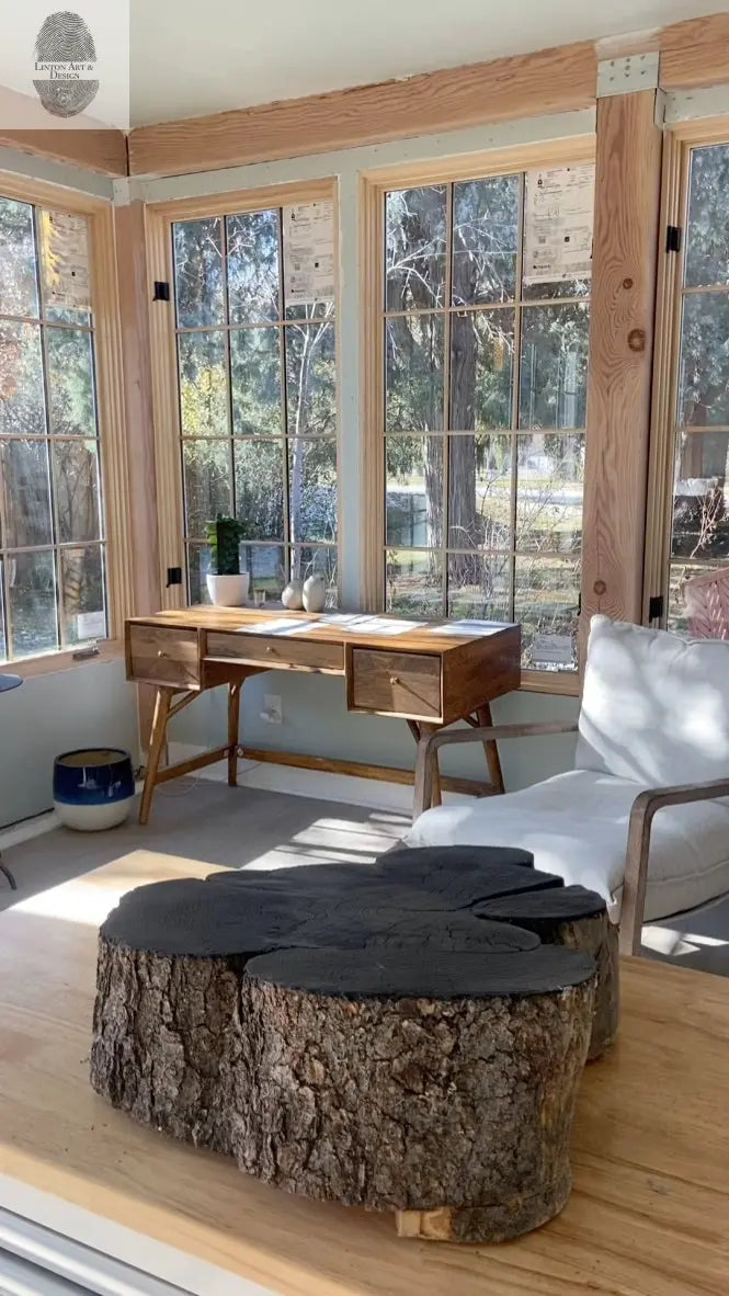 Lake House Print, Tree sump print, From Bear Lake, Woodcut Print, Live Edge Lumber, 24x36 inch print, Linton Art, Handmade and signed lintonart