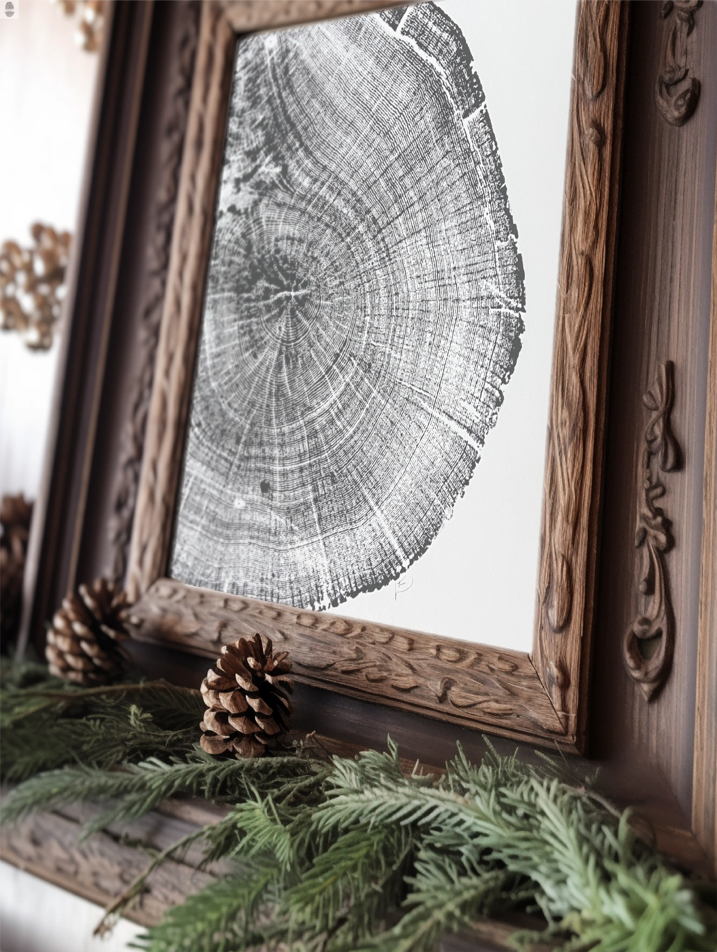 Michigan Oak Tree, Tree Ring Art, 8x10 inches, Woodcut, woodblock print lintonart