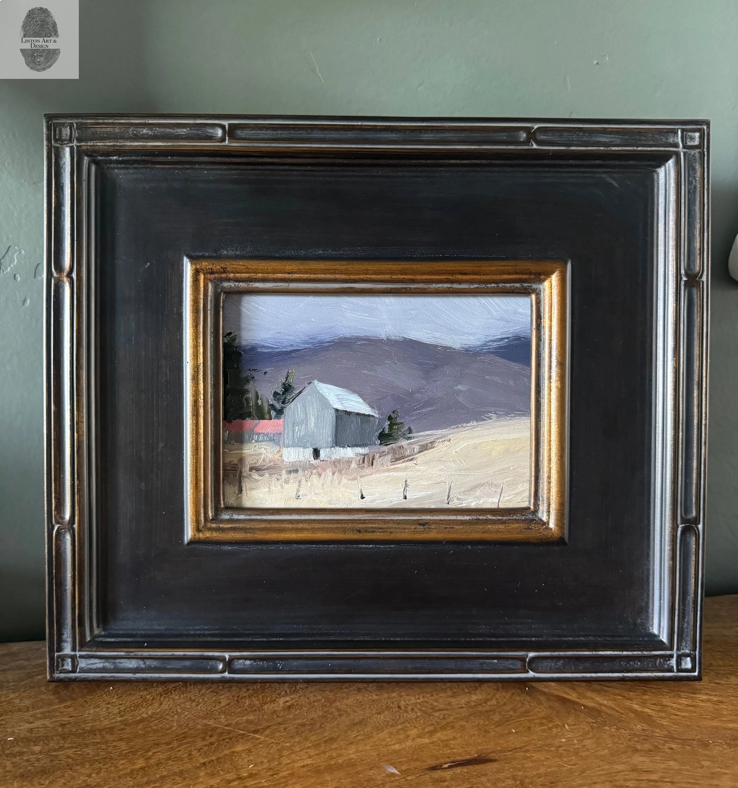 Purple Mountains and the Barn. 5x7 Original Oil Painting lintonart