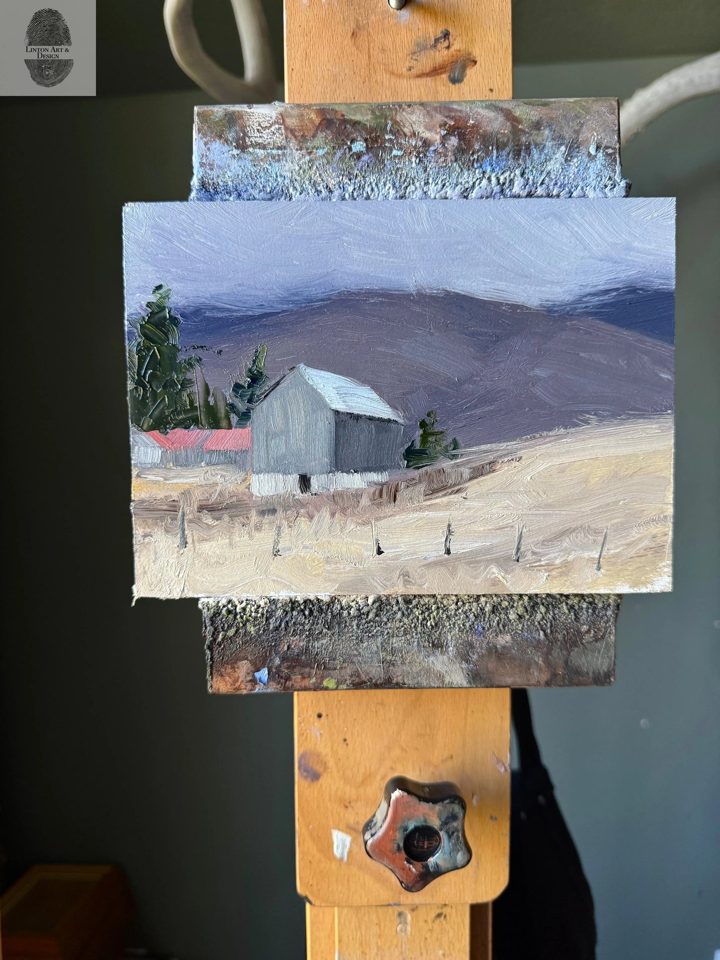 Purple Mountains and the Barn. 5x7 Original Oil Painting lintonart