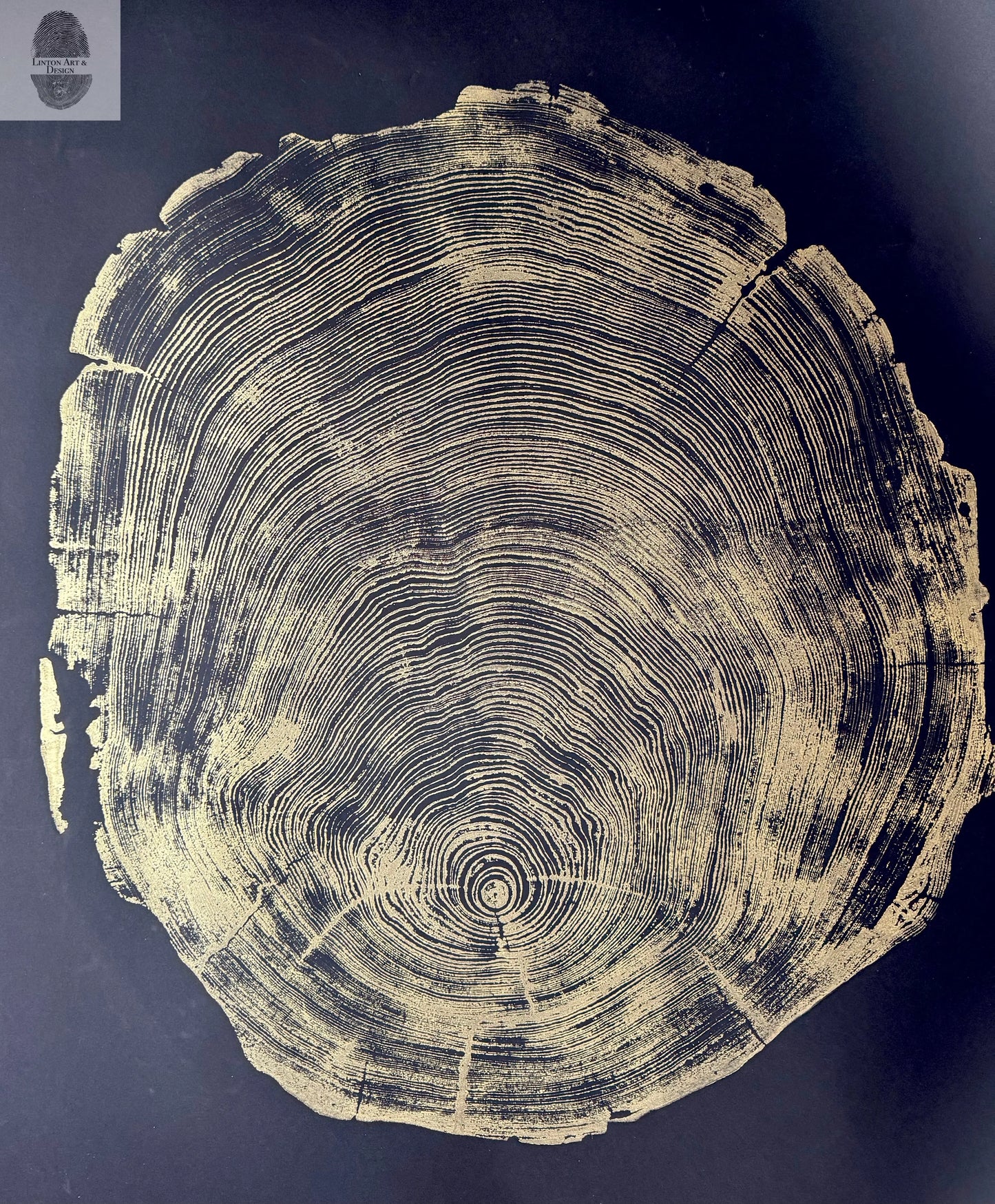 San Francisco Redwood. Gold and Black, 36x48 Inches. Original Signed artwork made from Real Redwood lintonart
