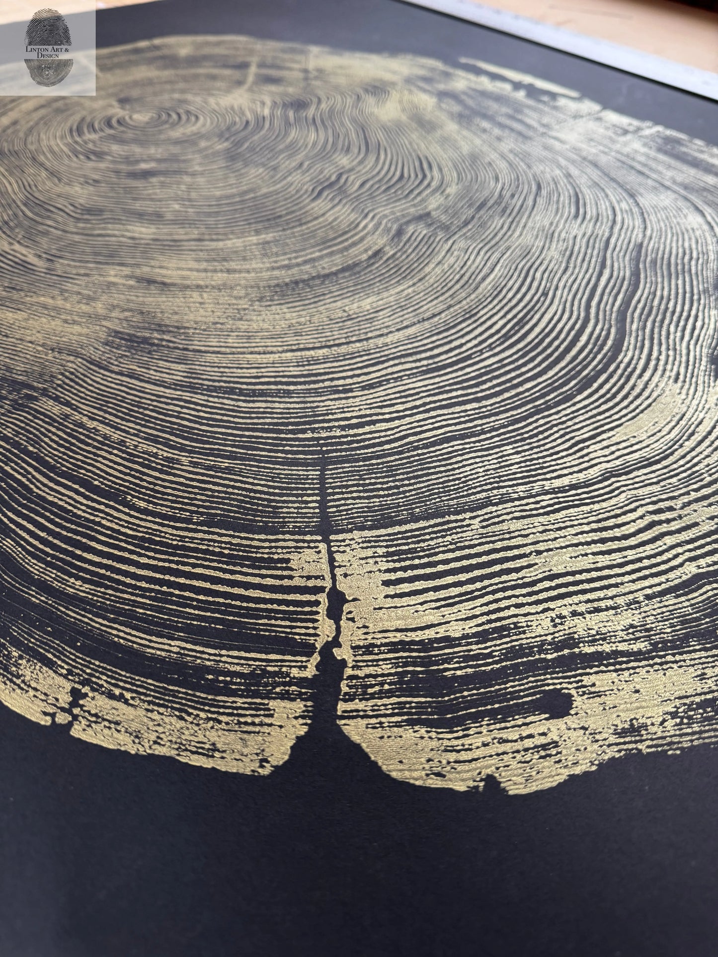 San Francisco Redwood. Gold and Black, 36x48 Inches. Original Signed artwork made from Real Redwood lintonart