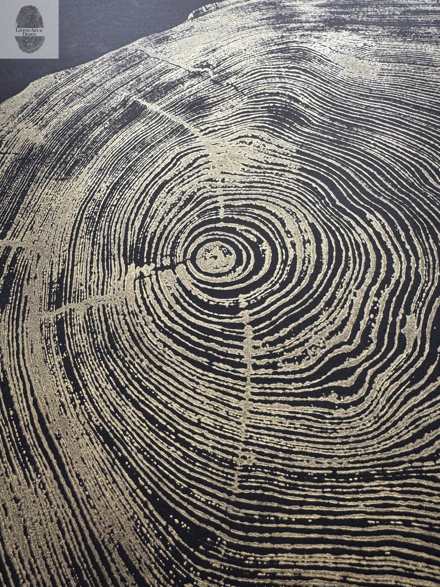 San Francisco Redwood. Gold and Black, 36x48 Inches. Original Signed artwork made from Real Redwood lintonart