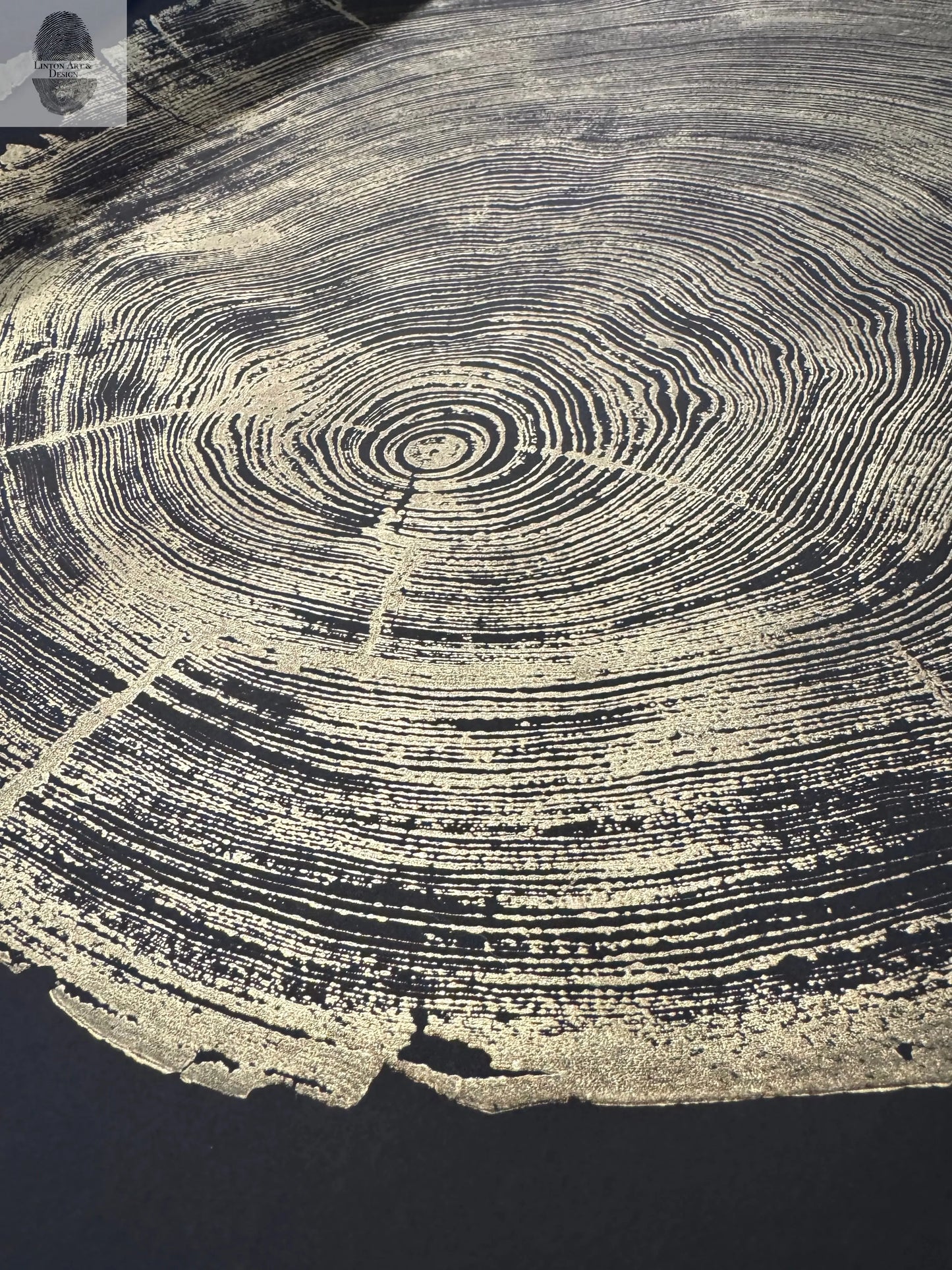 San Francisco Redwood. Gold and Black, 36x48 Inches. Original Signed artwork made from Real Redwood lintonart