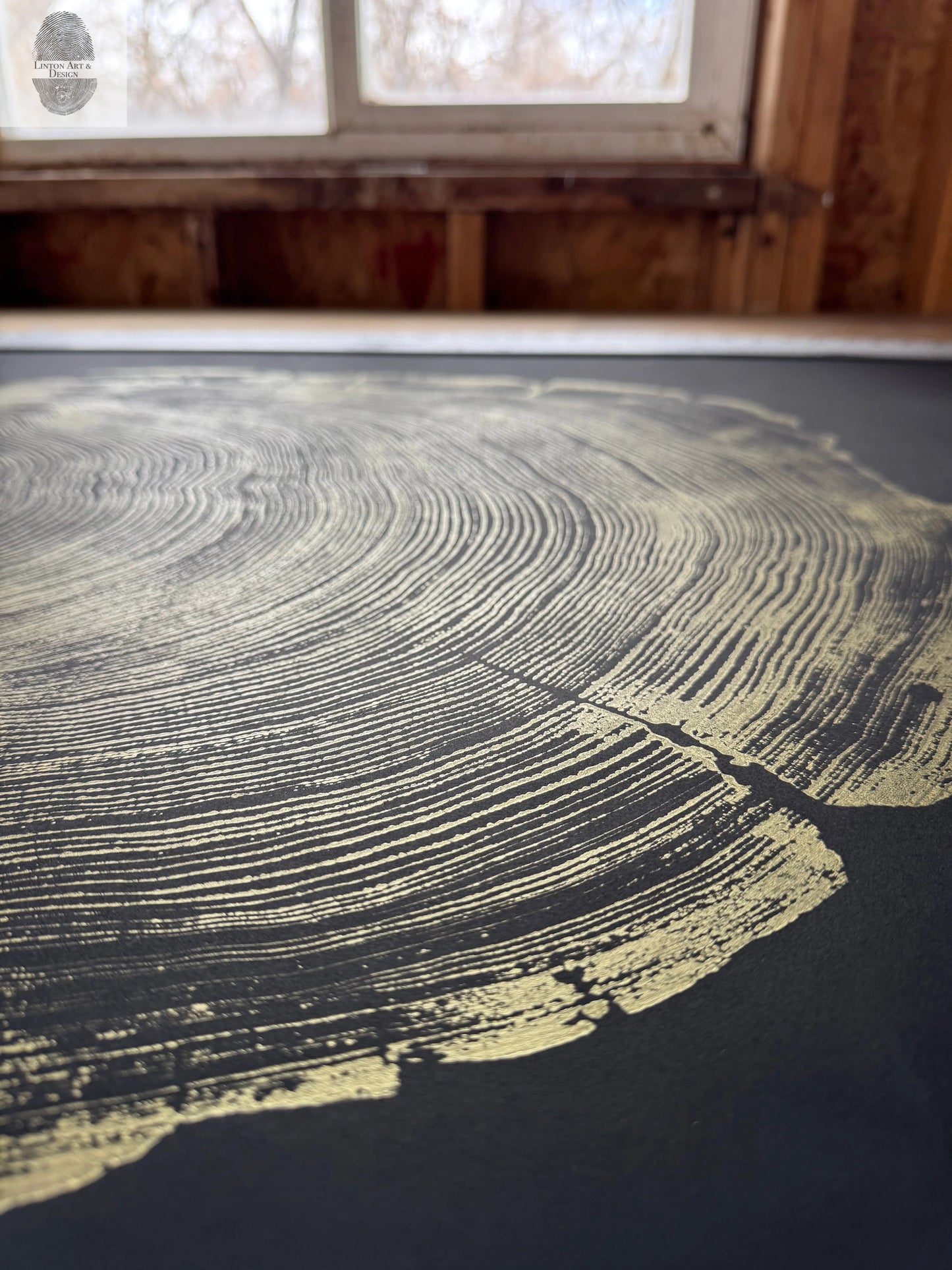 San Francisco Redwood. Gold and Black, 36x48 Inches. Original Signed artwork made from Real Redwood lintonart