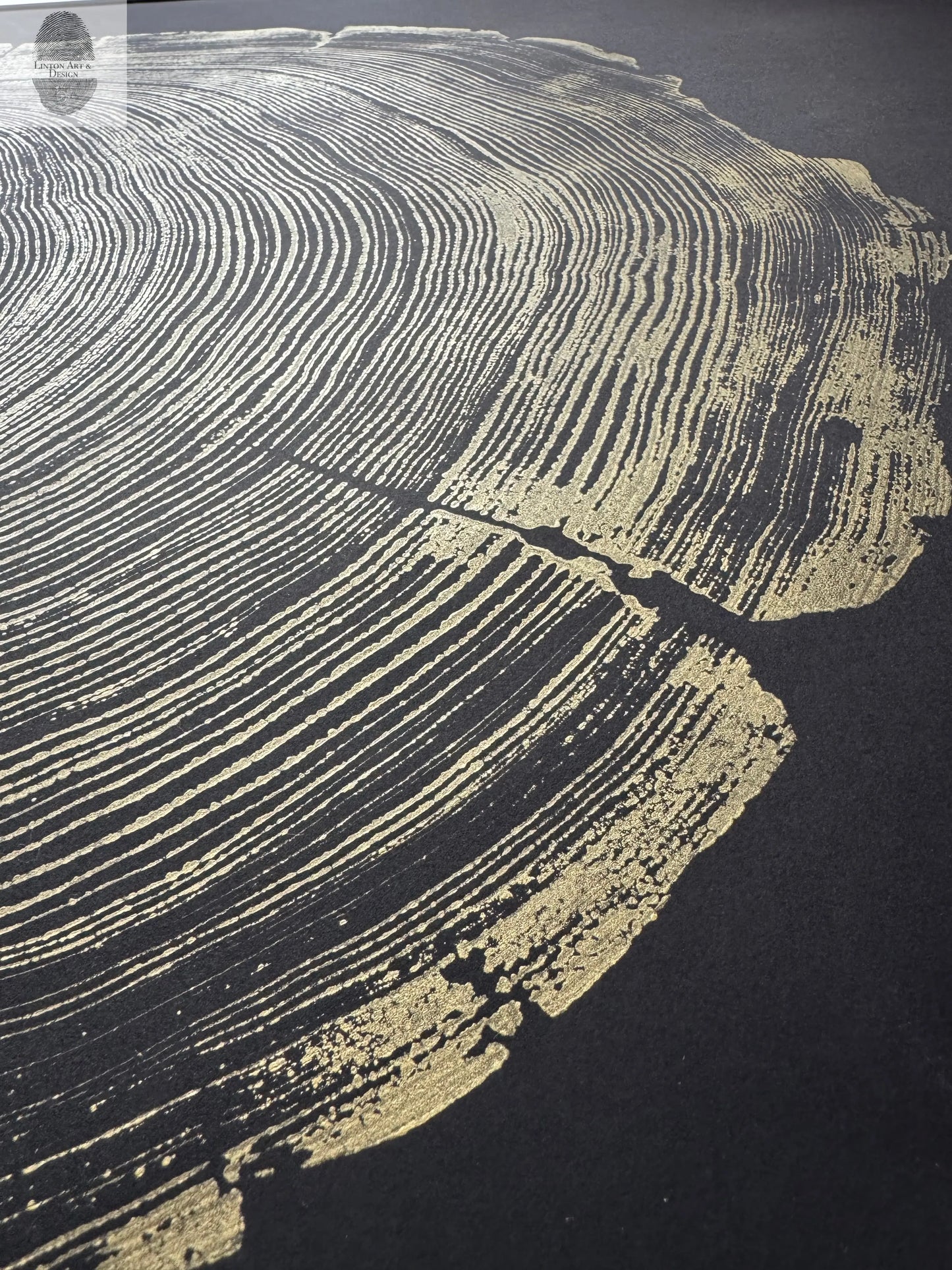 San Francisco Redwood. Gold and Black, 36x48 Inches. Original Signed artwork made from Real Redwood lintonart