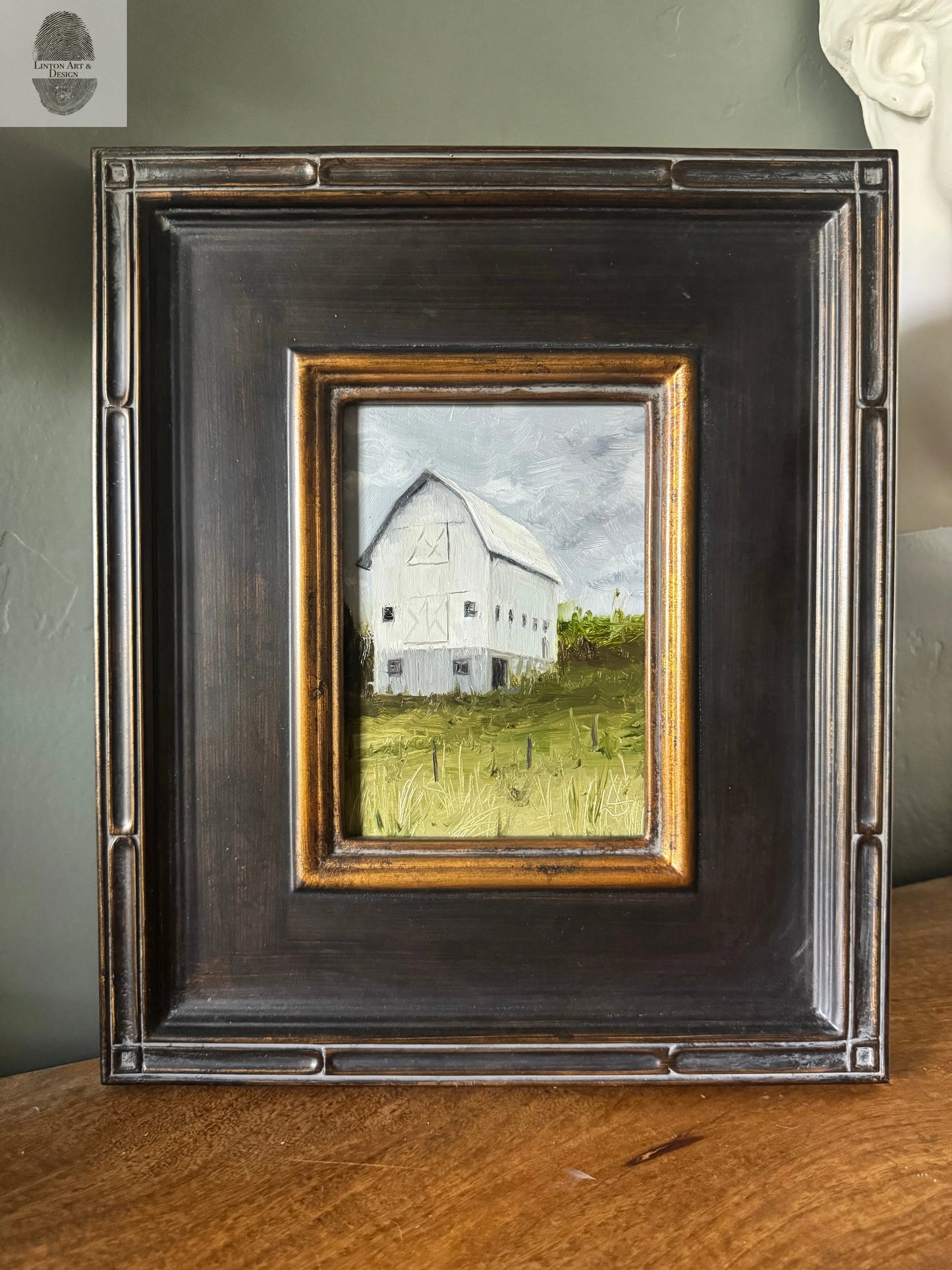 The Big White Barn. 5x7 Original Oil Painting lintonart