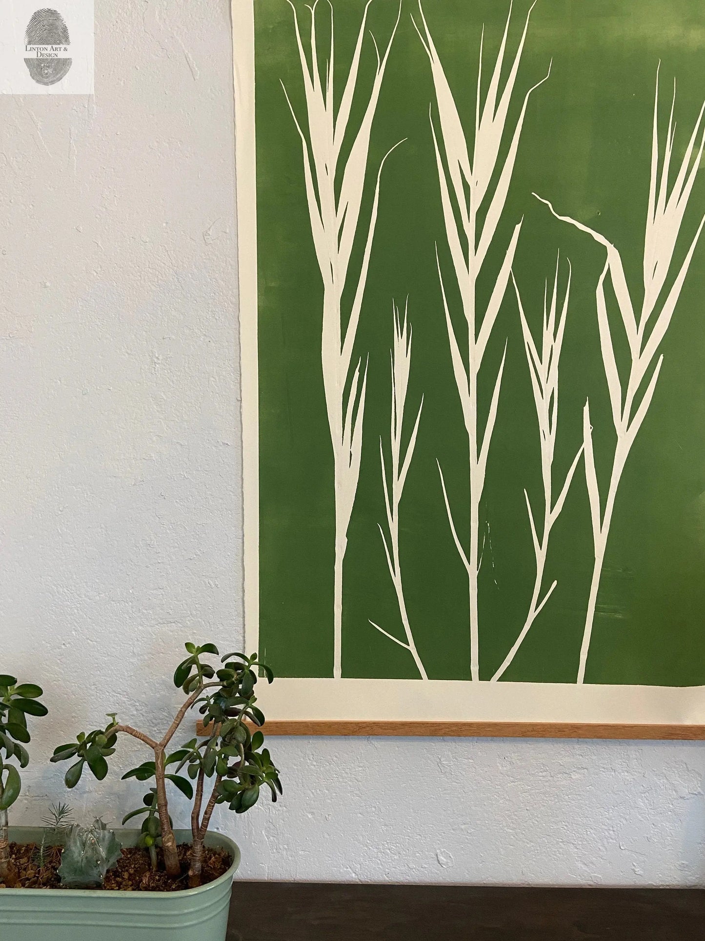Bamboo Hand Pressed Botanical Monoprint on Green - giclee print lintonart