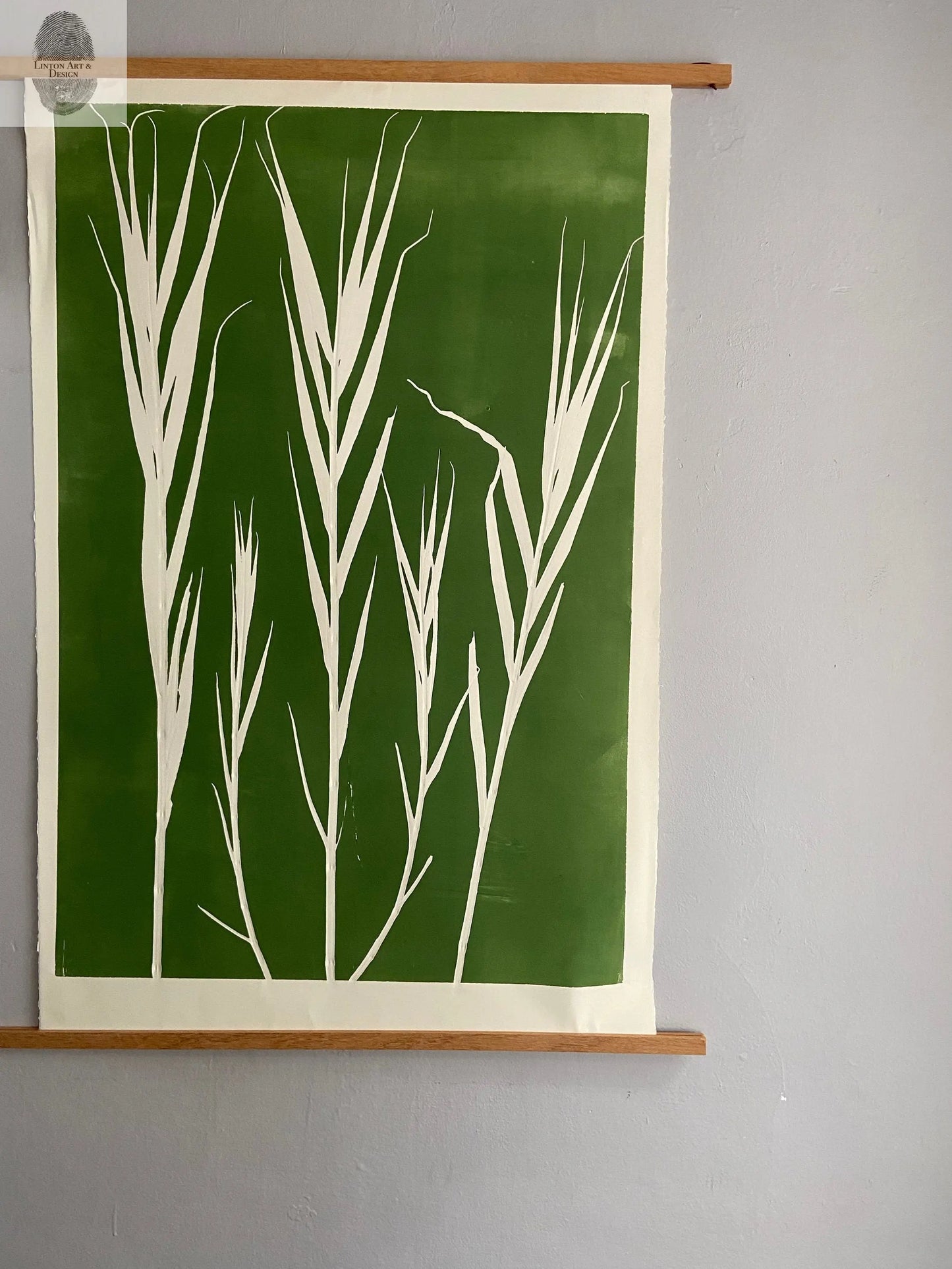 Bamboo Hand Pressed Botanical Monoprint on Green - giclee print lintonart