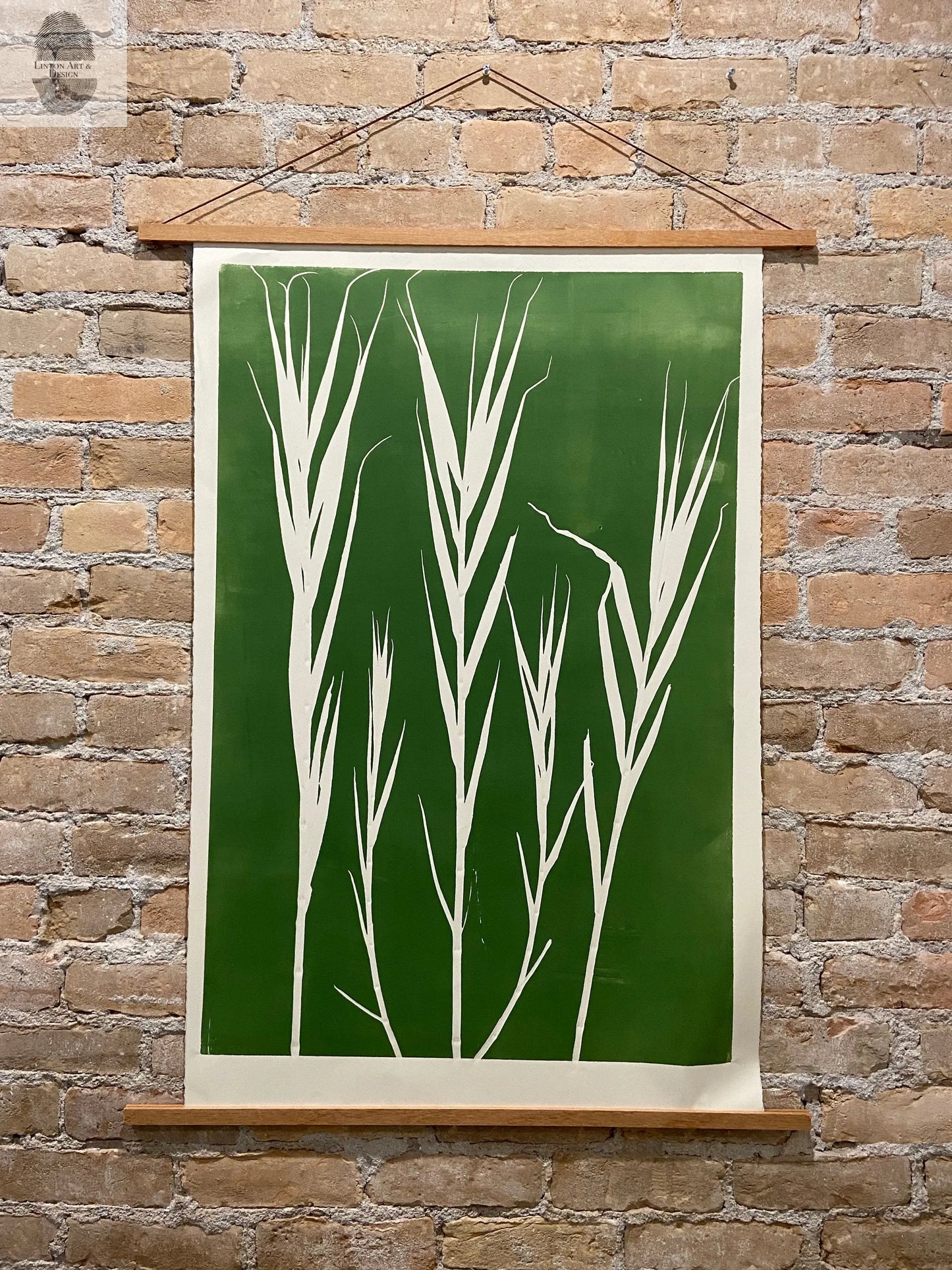 Bamboo Hand Pressed Botanical Monoprint on Green - giclee print lintonart