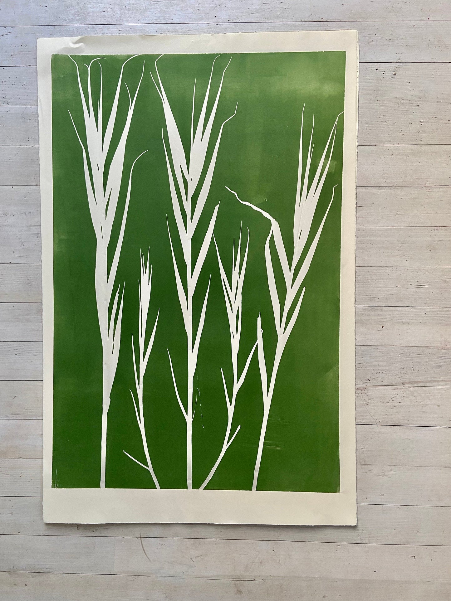 Bamboo Hand Pressed Botanical Monoprint on Green - giclee print