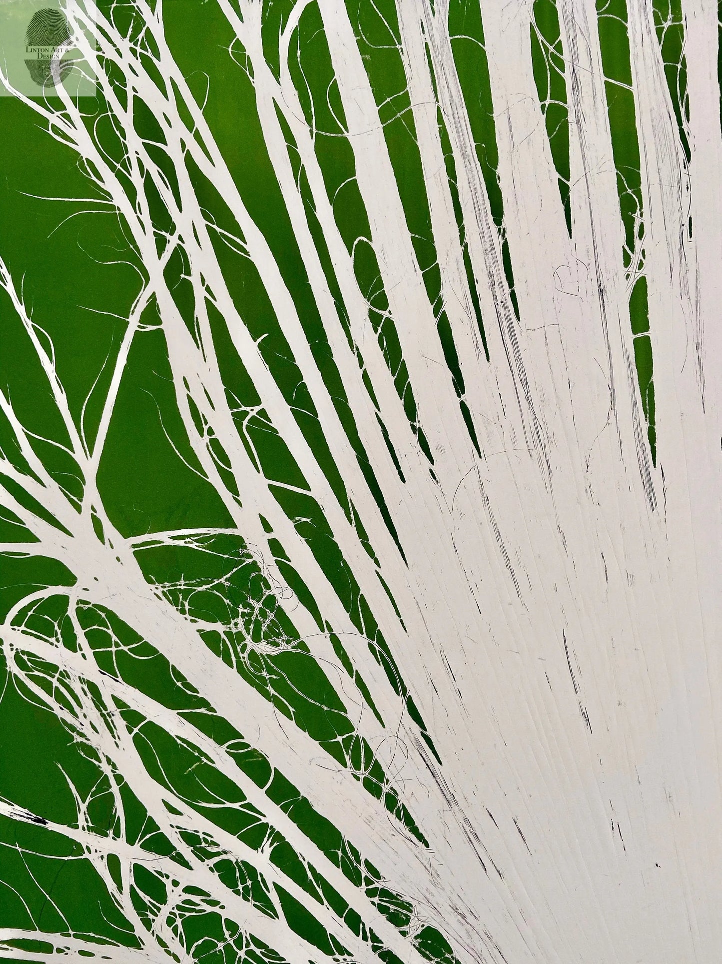 Fan Palm Leaf Diptych Hand Pressed Monoprint on Green Set of 2 - 24x36 each giclee print lintonart