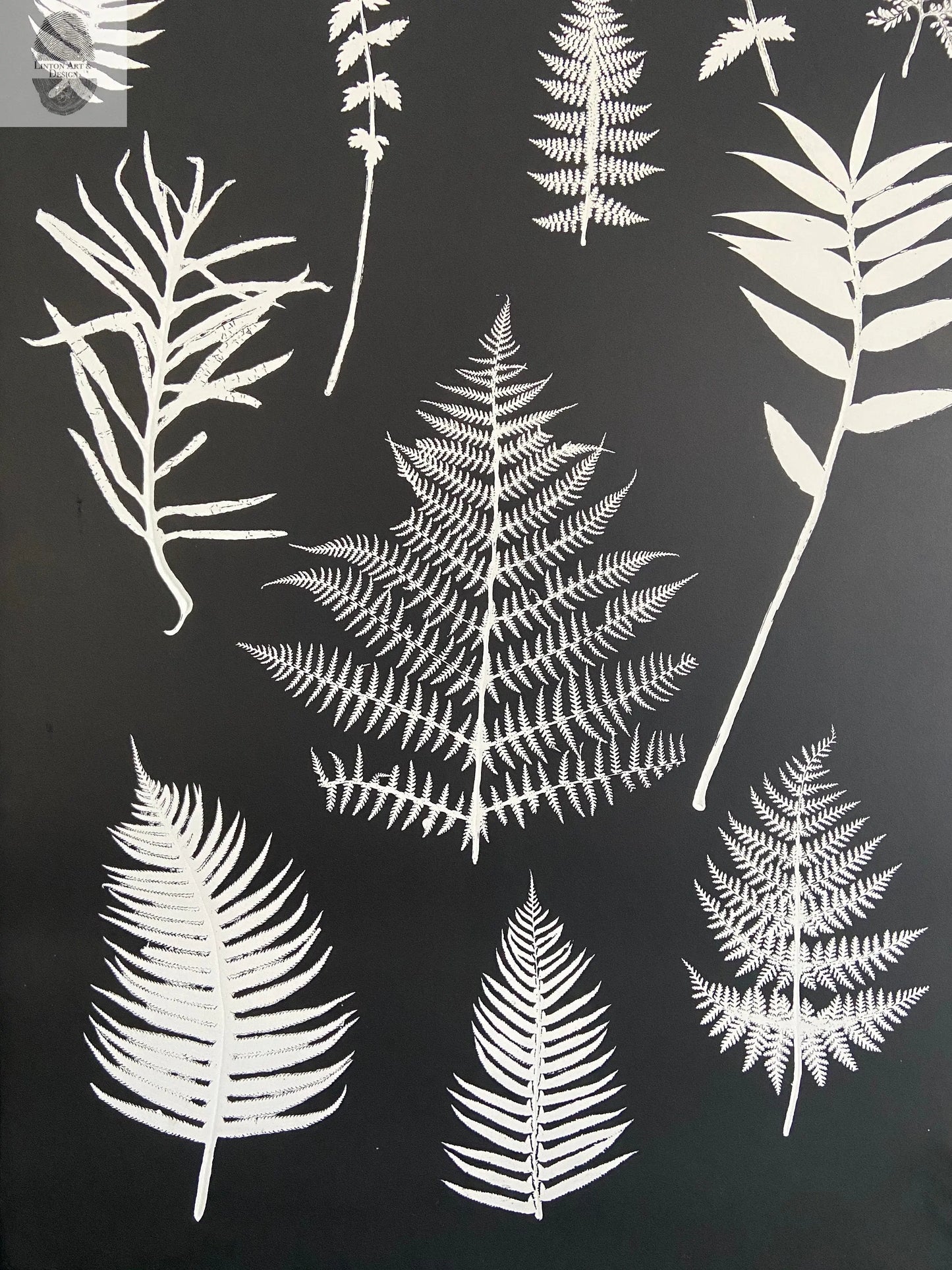 Ferns and Leaves Collage I Monoprint - 24x36 Giclee Print lintonart