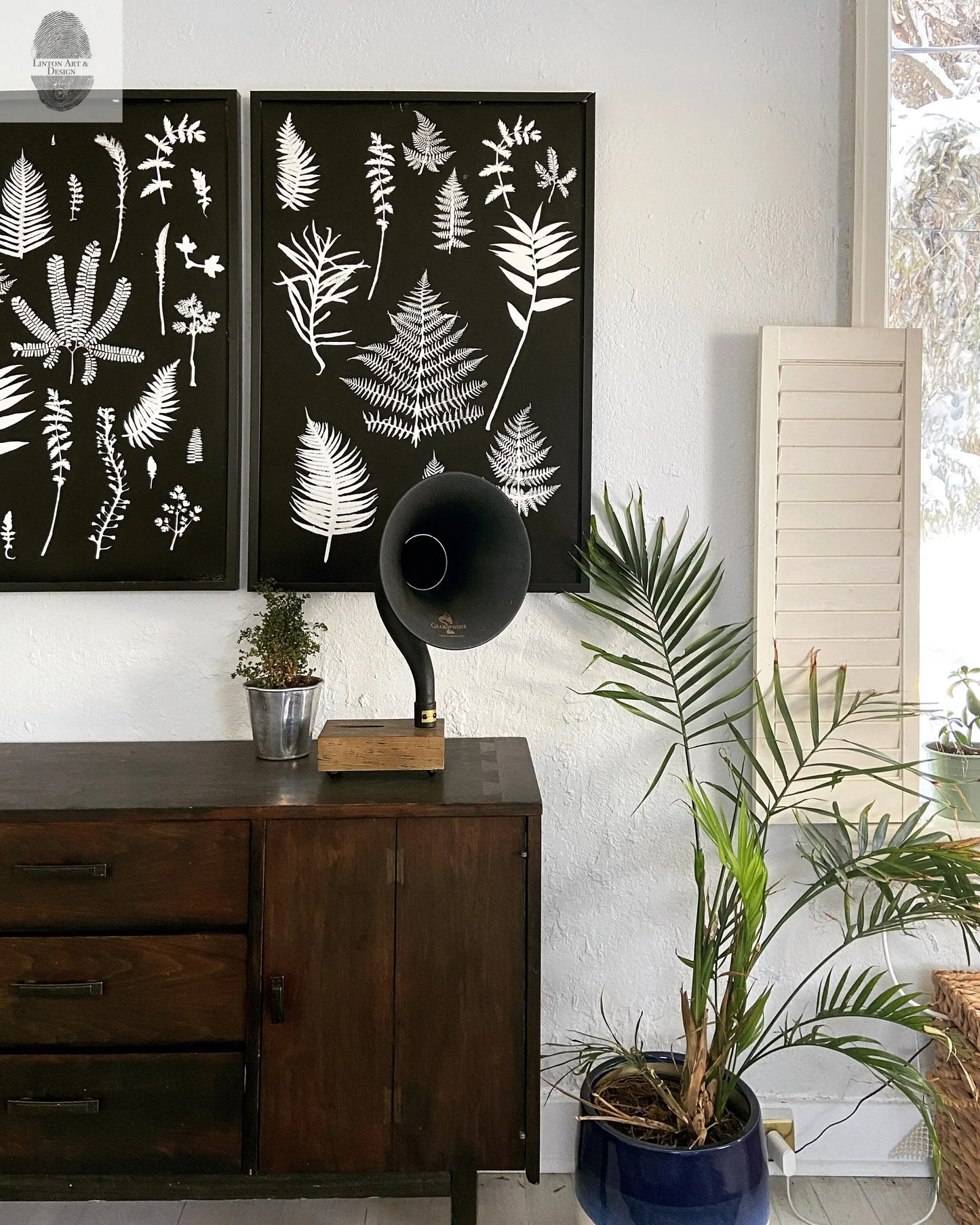 Ferns and Leaves Collage I Monoprint - 24x36 Giclee Print lintonart