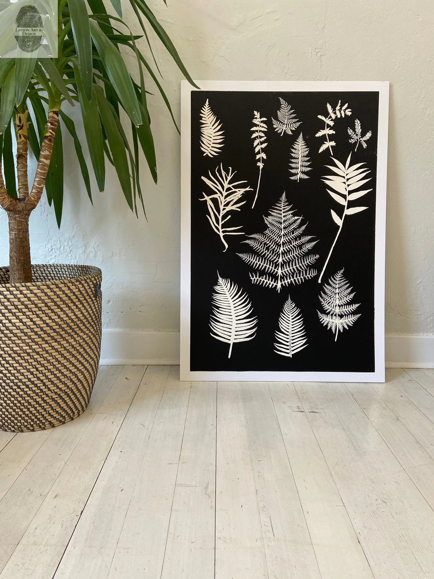 Ferns and Leaves Collage I Monoprint - 24x36 Giclee Print lintonart