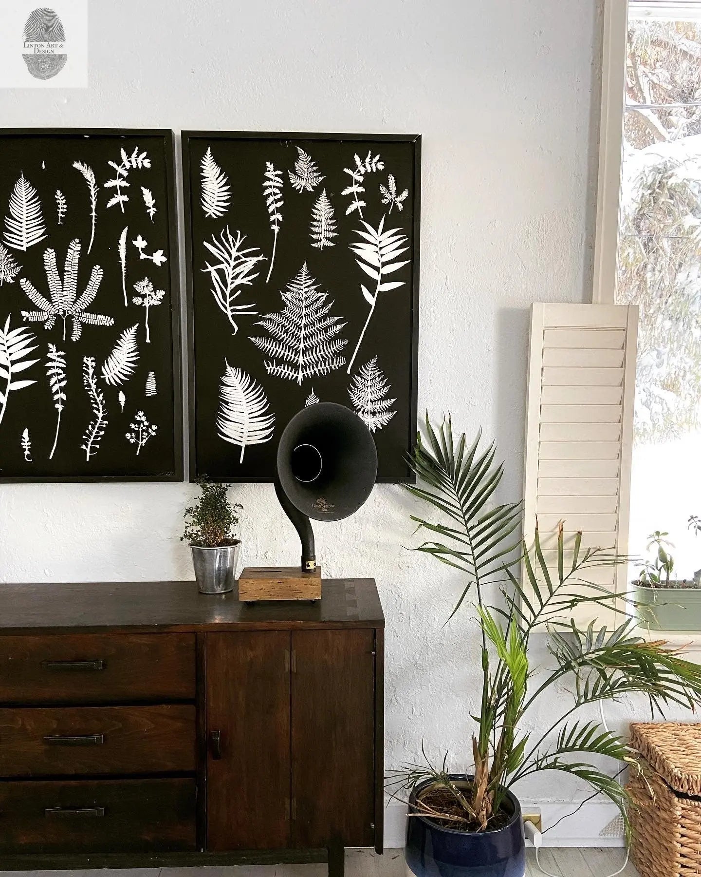 Ferns and Leaves Collage II Hand Pressed Monoprint - 24x36 Giclee Print lintonart