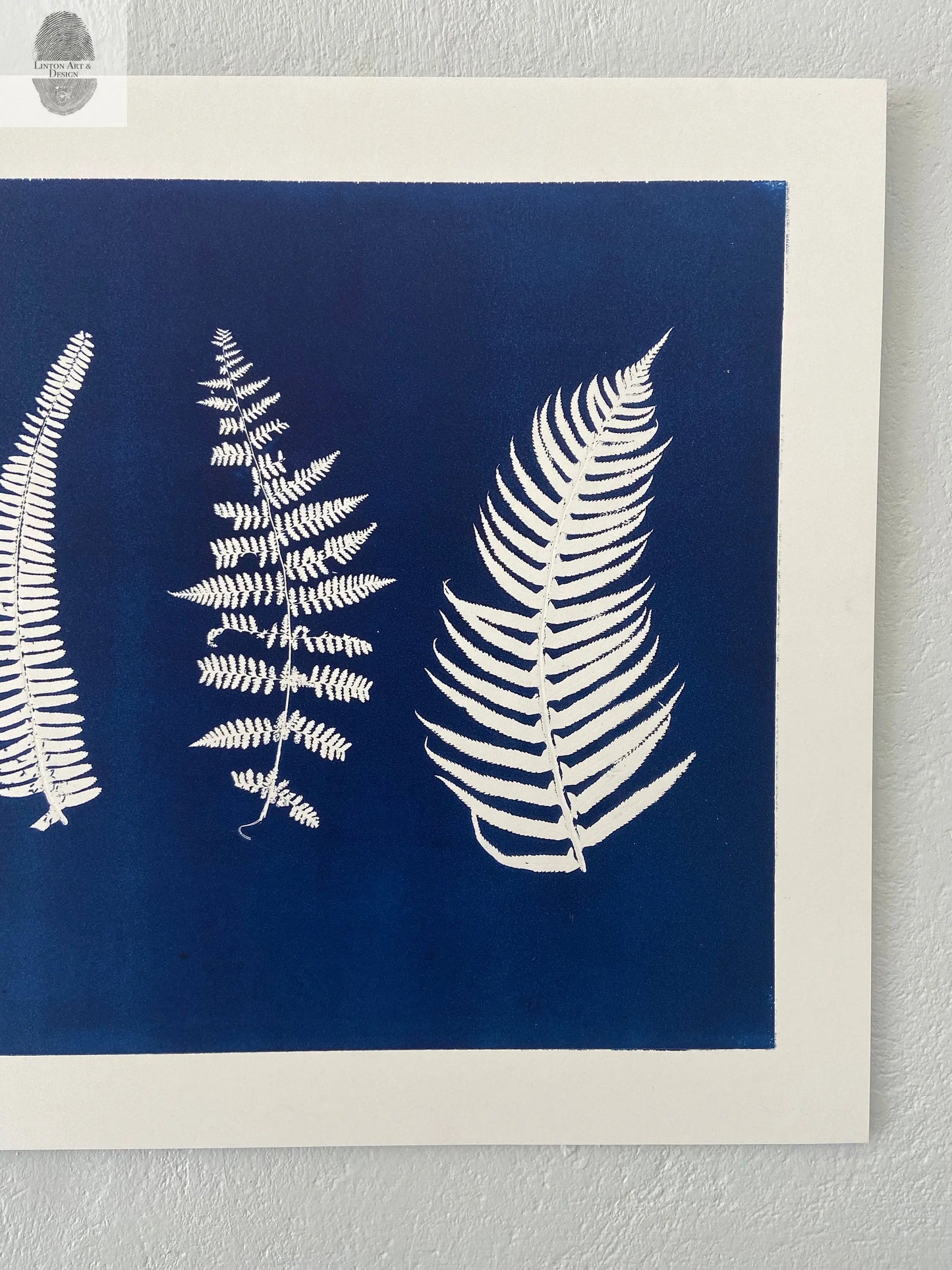 Ferns and Leaves Hand Pressed Botanical Monoprint in Blue - 18x24 giclee print lintonart
