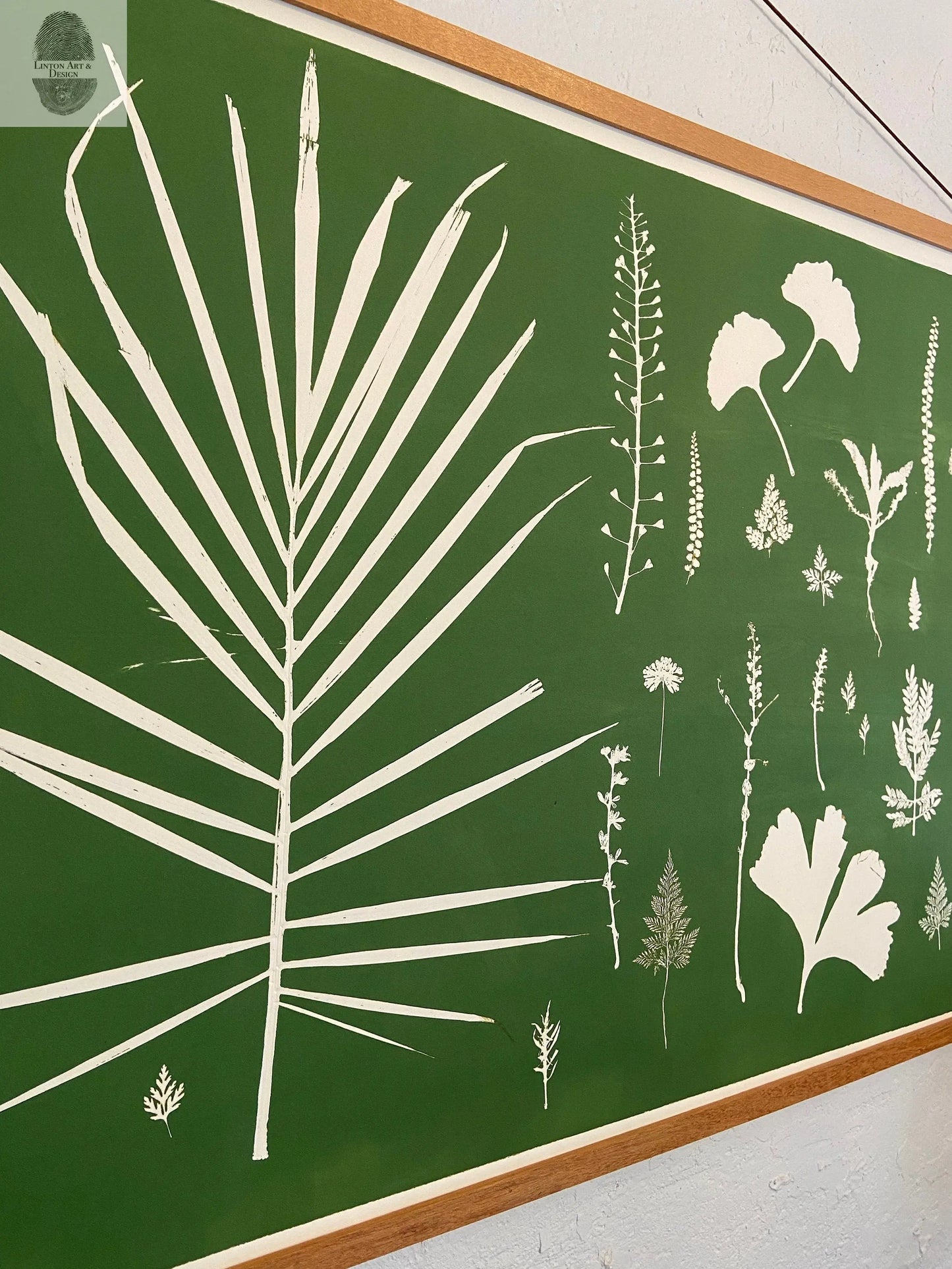 Hand Pressed Botanical Collage Monoprint on Green - Giclee Print lintonart