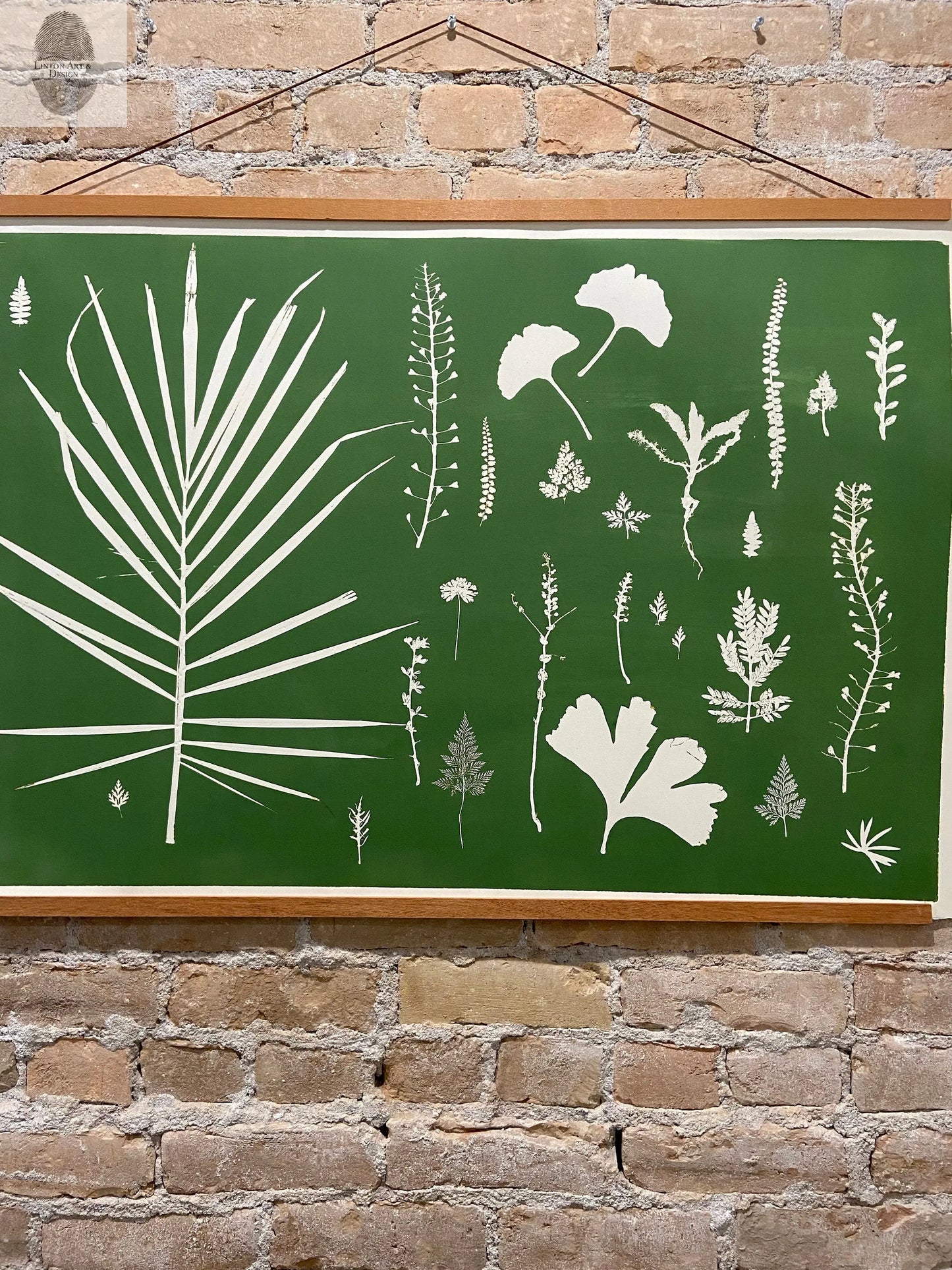 Hand Pressed Botanical Collage Monoprint on Green - Giclee Print lintonart