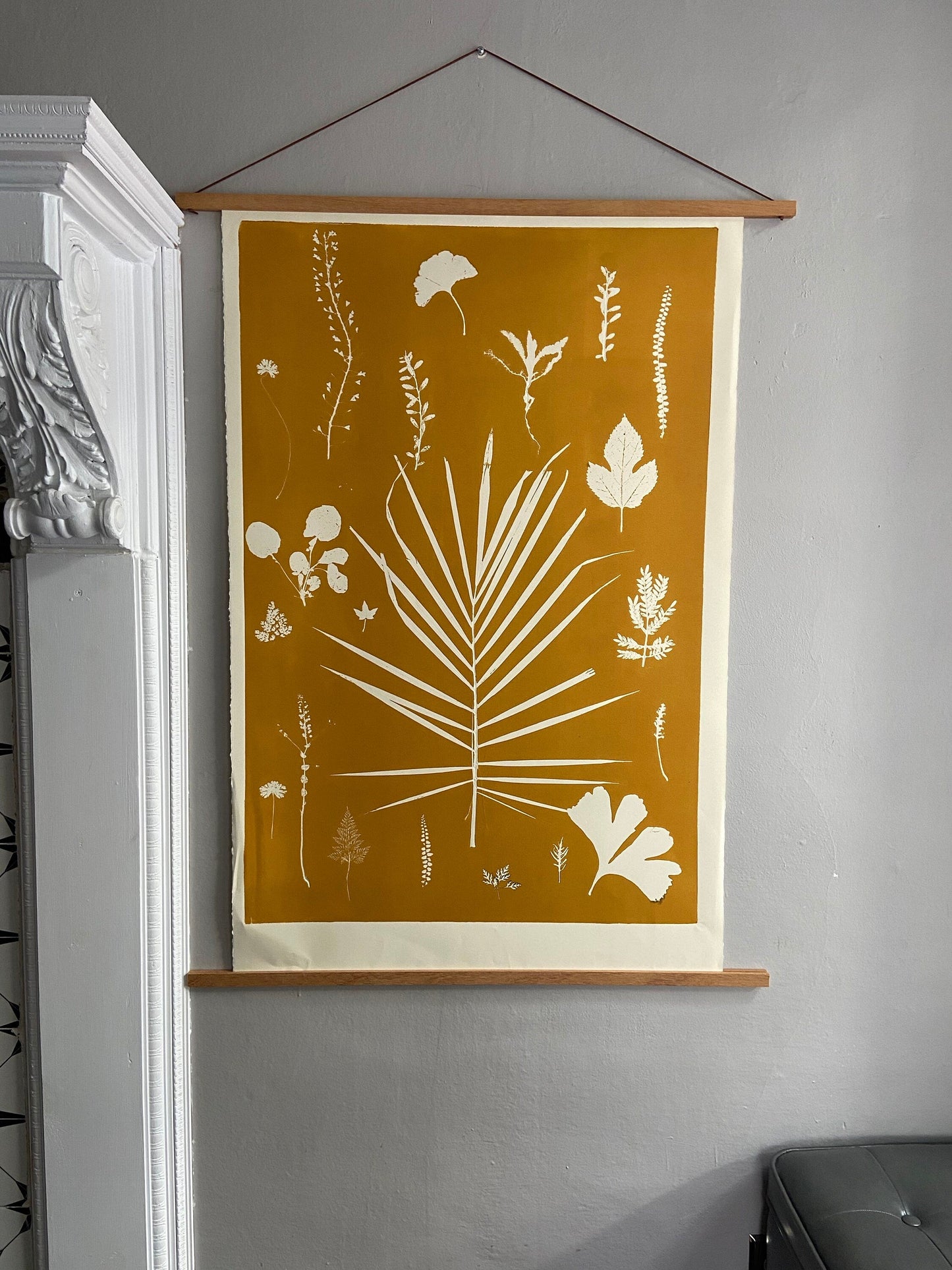 Hand Pressed Botanical Collage Monoprint on Yellow Gold - giclee print