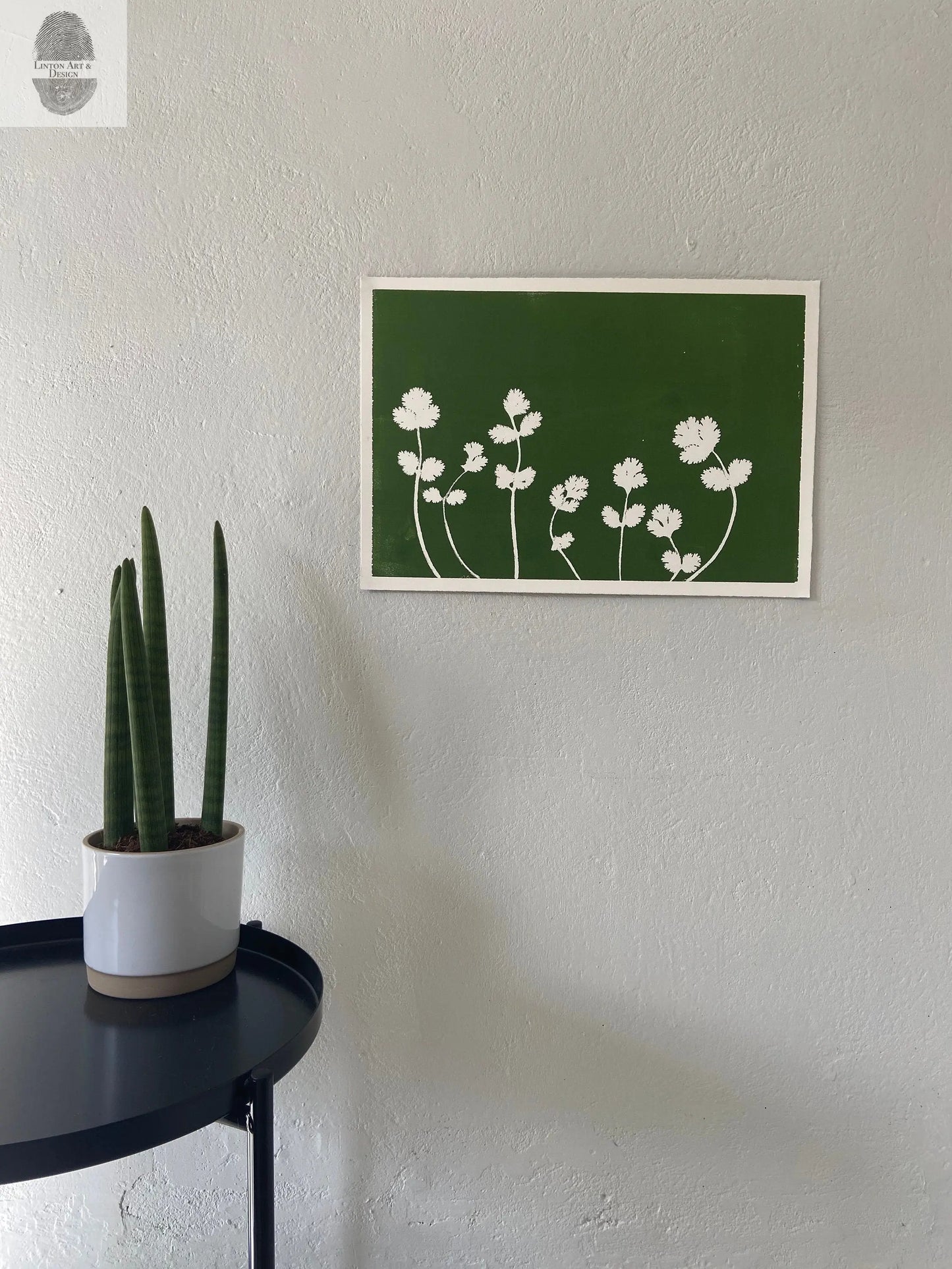 Oregano Leaves Hand Pressed Monoprint - 12x18 Giclee Print lintonart