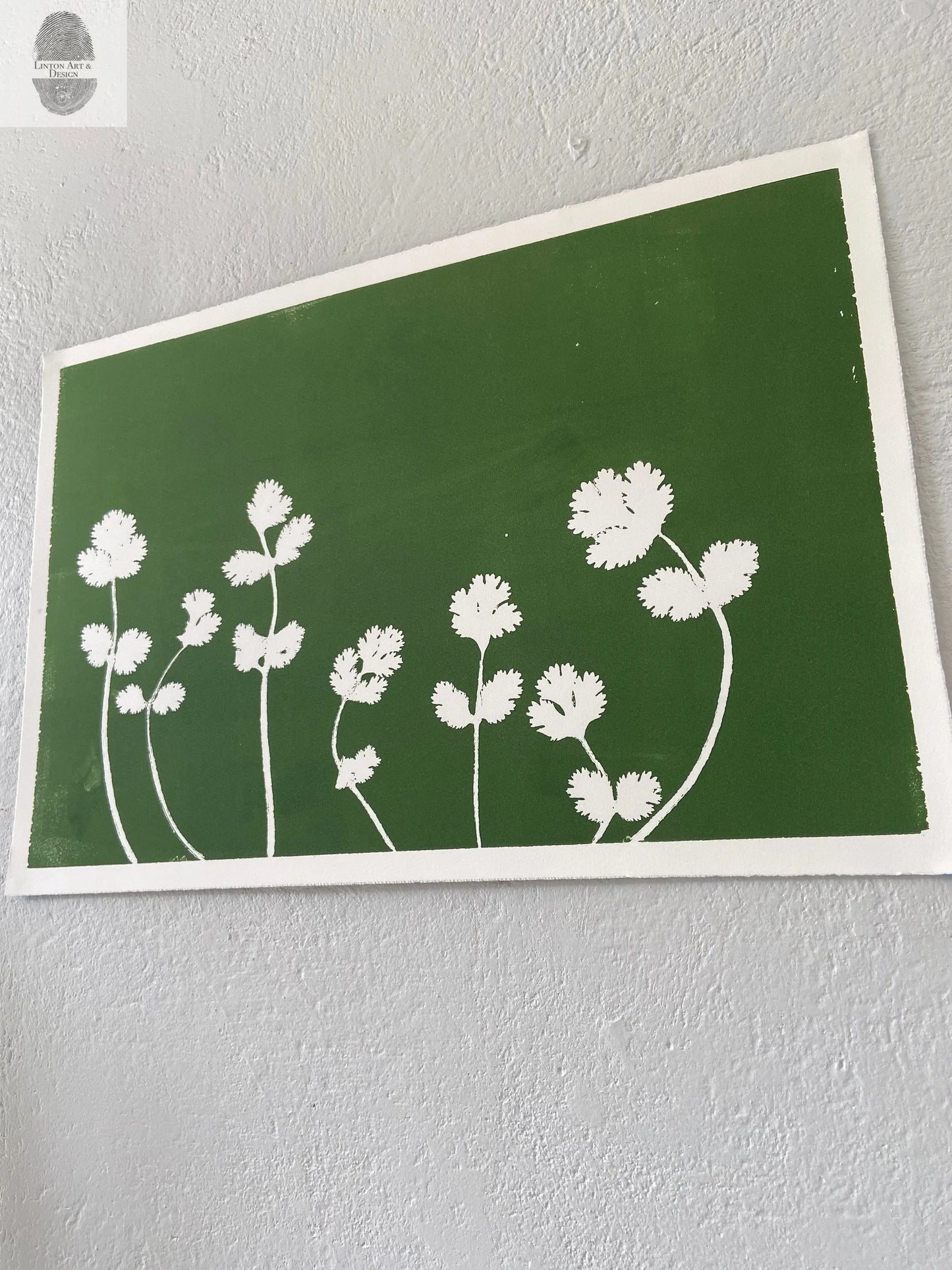 Oregano Leaves Hand Pressed Monoprint - 12x18 Giclee Print lintonart