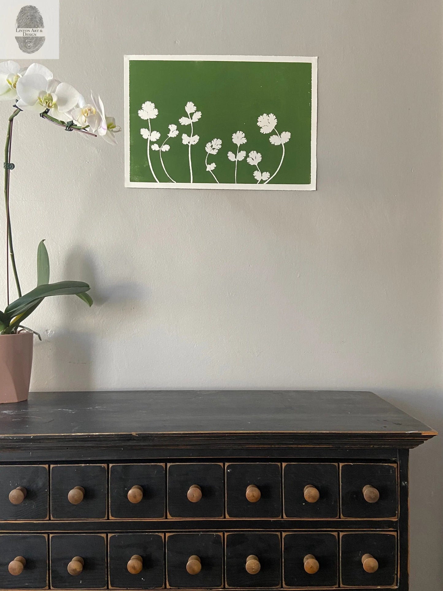 Oregano Leaves Hand Pressed Monoprint - 12x18 Giclee Print lintonart