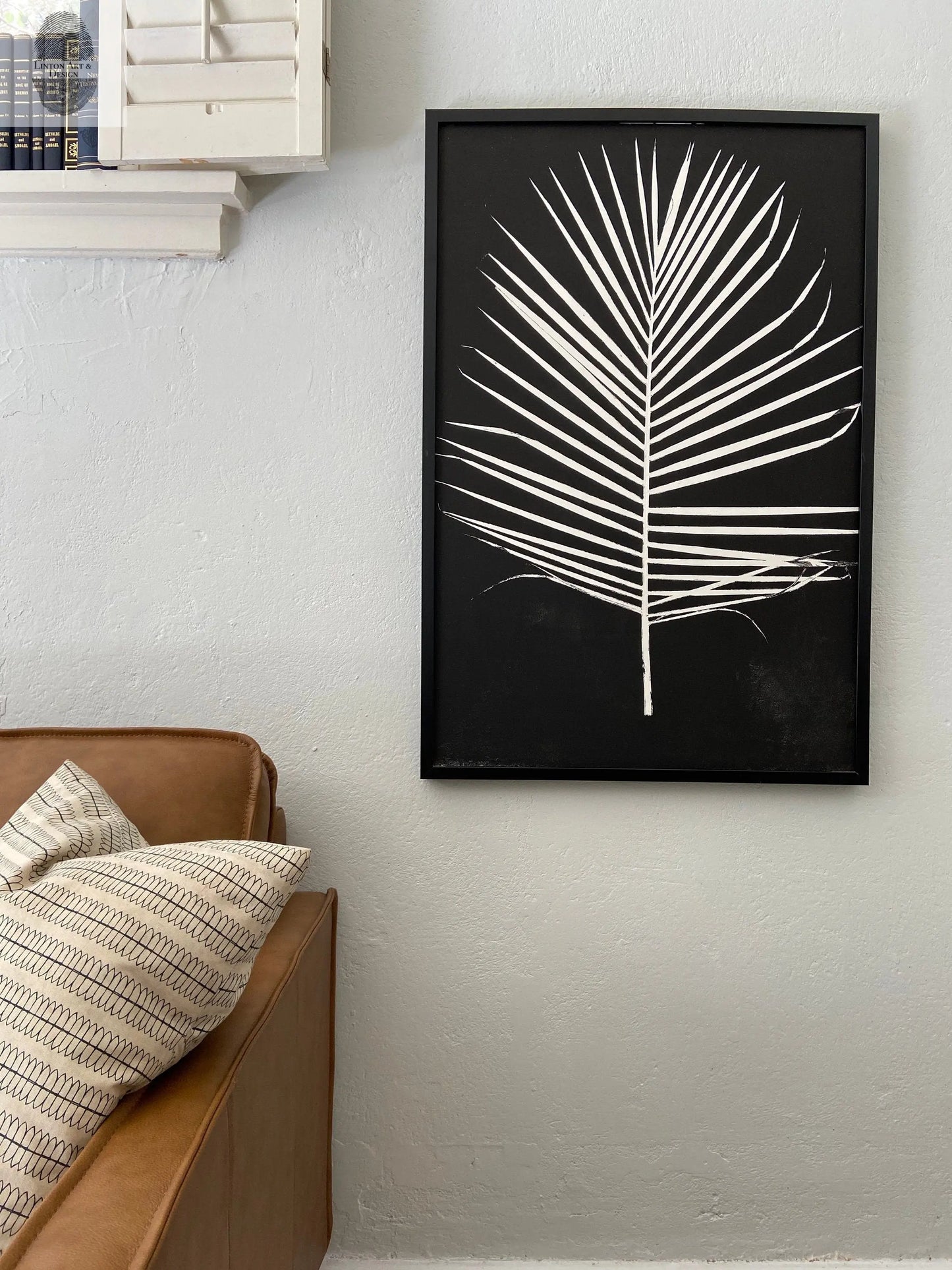 Palm Leaf Hand Pressed Monoprint on Black I - 24x36 giclee print lintonart