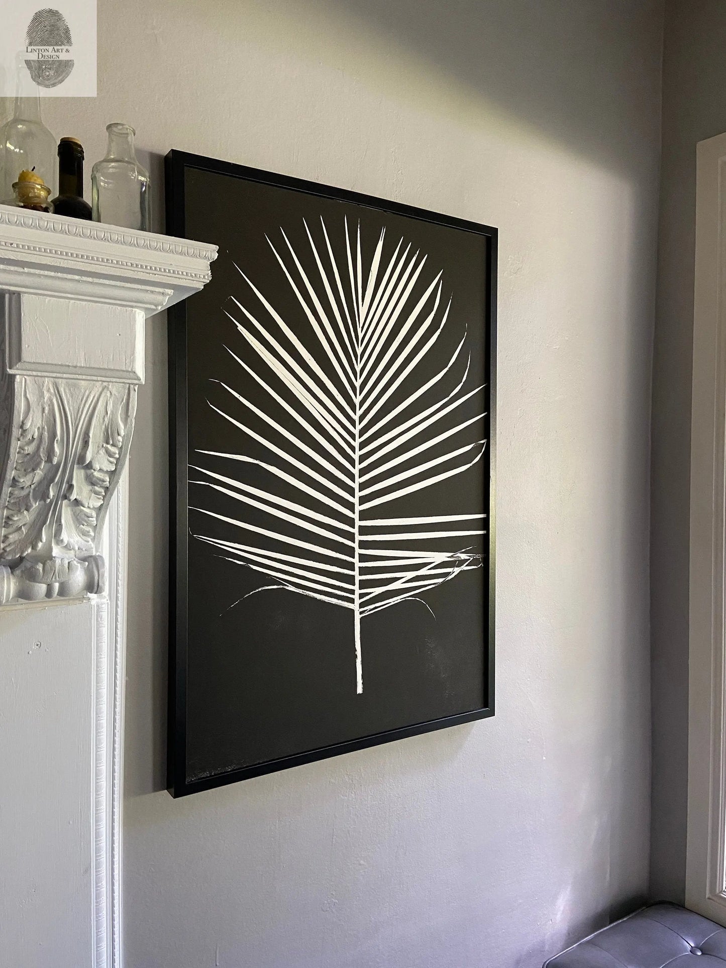 Palm Leaf Hand Pressed Monoprint on Black I - 24x36 giclee print lintonart
