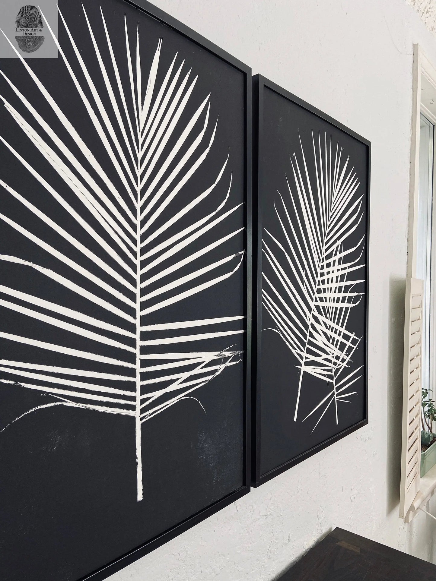 Palm Leaf Hand Pressed Monoprint on Black I - 24x36 giclee print lintonart
