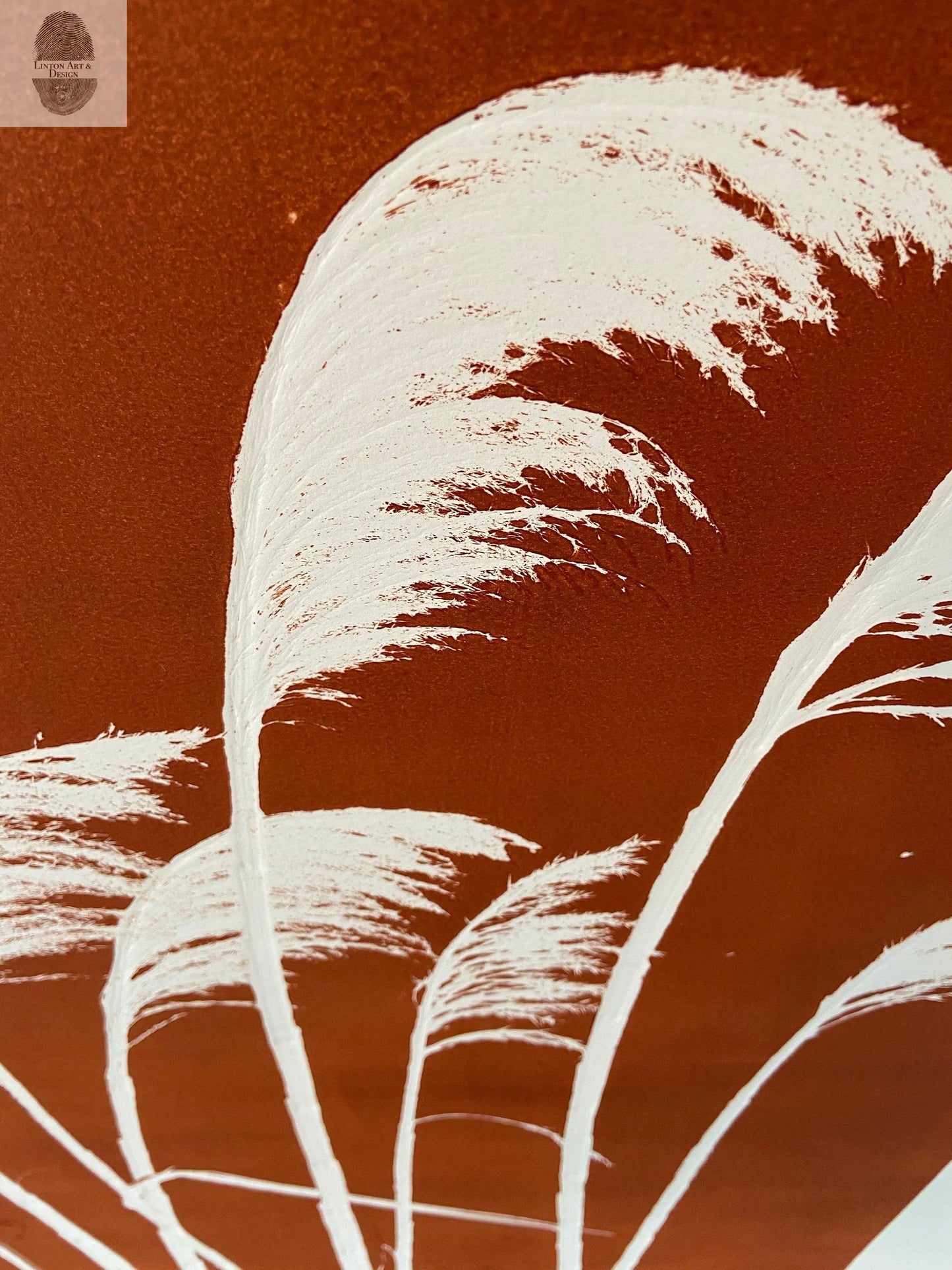 Pampas Grass Hand Pressed Botanical Monoprint on Burnt Umber - giclee print lintonart