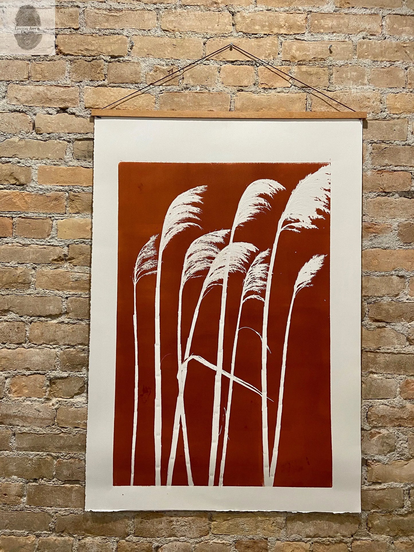Pampas Grass Hand Pressed Botanical Monoprint on Burnt Umber - giclee print lintonart