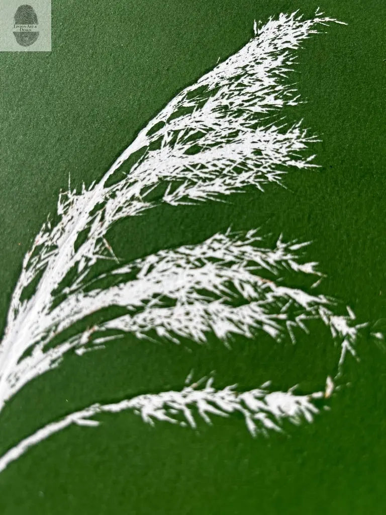 Pampas Grass Hand Pressed Botanical Monotype on Green - Original Print 9x9 inches lintonart