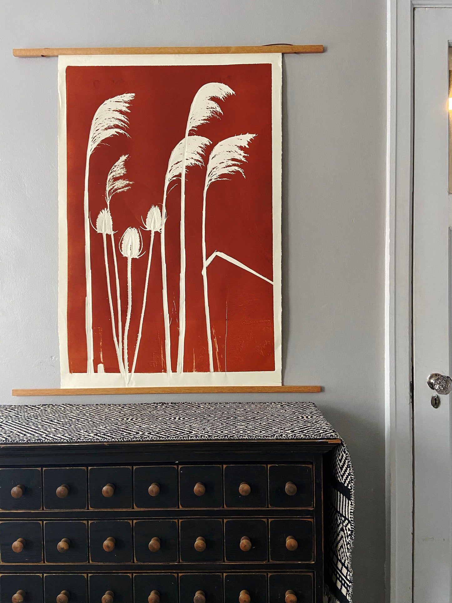 Thistle and Pampas Grass Hand Pressed Monoprint - giclee print