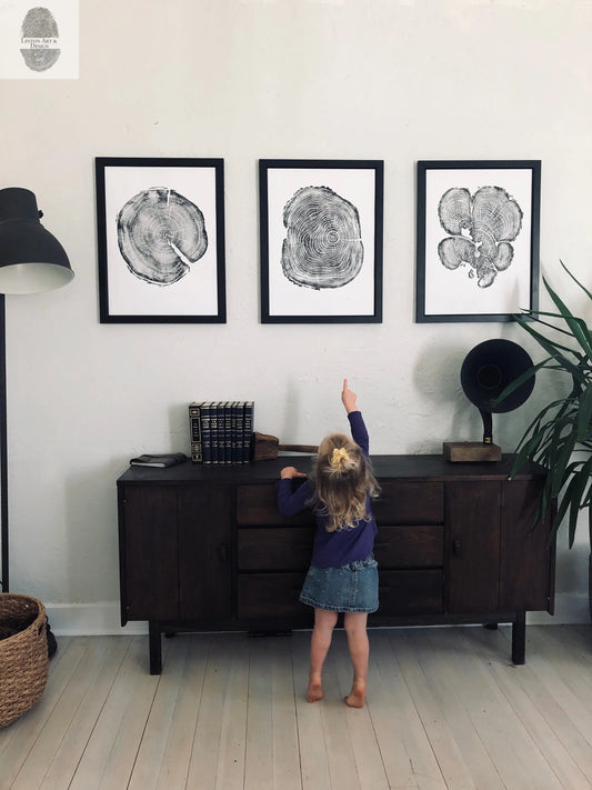 Three Panel Wall Art, Tree Blocks, Woodcut print, Tree hugger gift, Signed Original 18x24 inches lintonart