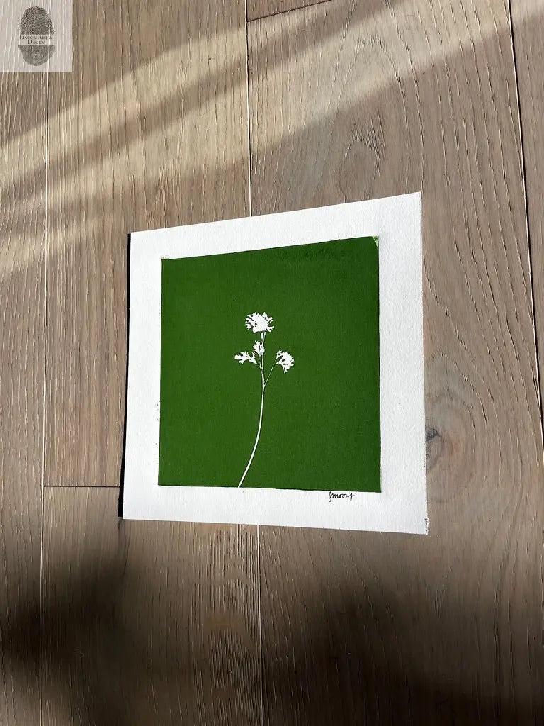 Wild Flower Hand Pressed Botanical Monotype on Green - Original Print 8x8 inches lintonart