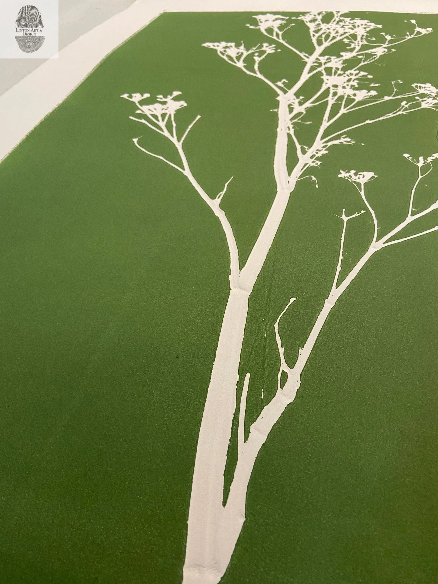 Wild Weeds Hand Pressed Monoprint on Green - giclee print lintonart