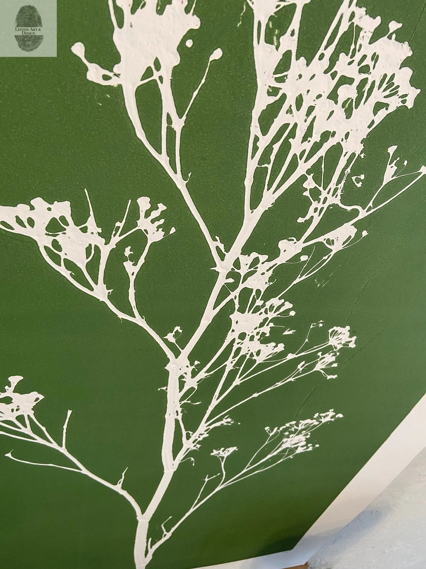 Wild Weeds Hand Pressed Monoprint on Green - giclee print lintonart
