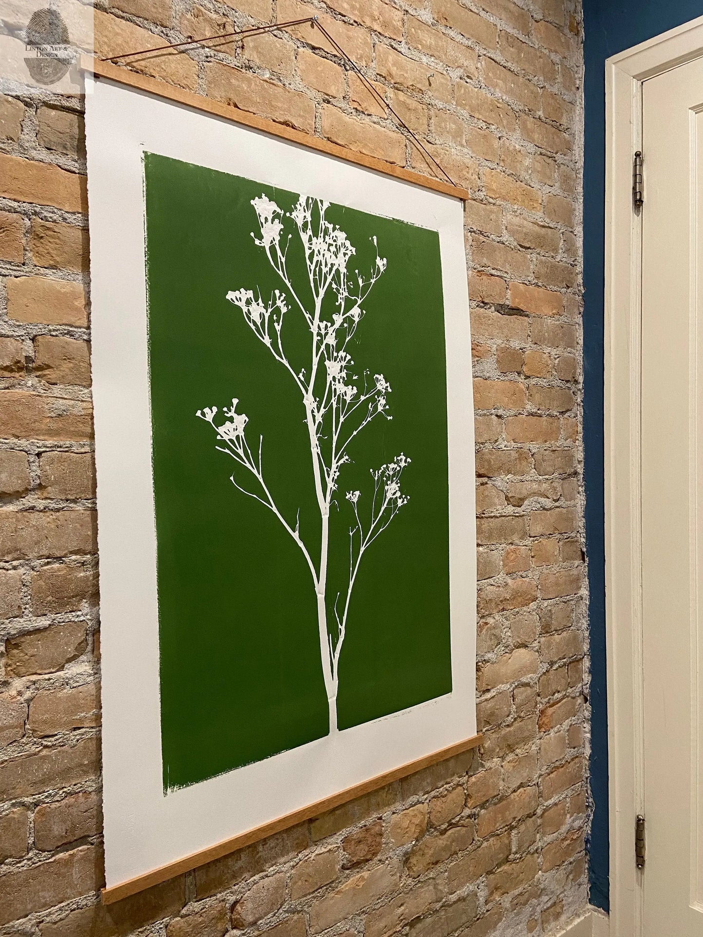 Wild Weeds Hand Pressed Monoprint on Green - giclee print lintonart