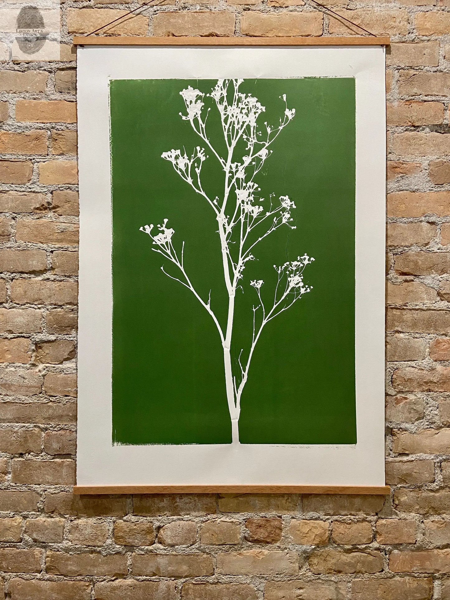 Wild Weeds Hand Pressed Monoprint on Green - giclee print lintonart