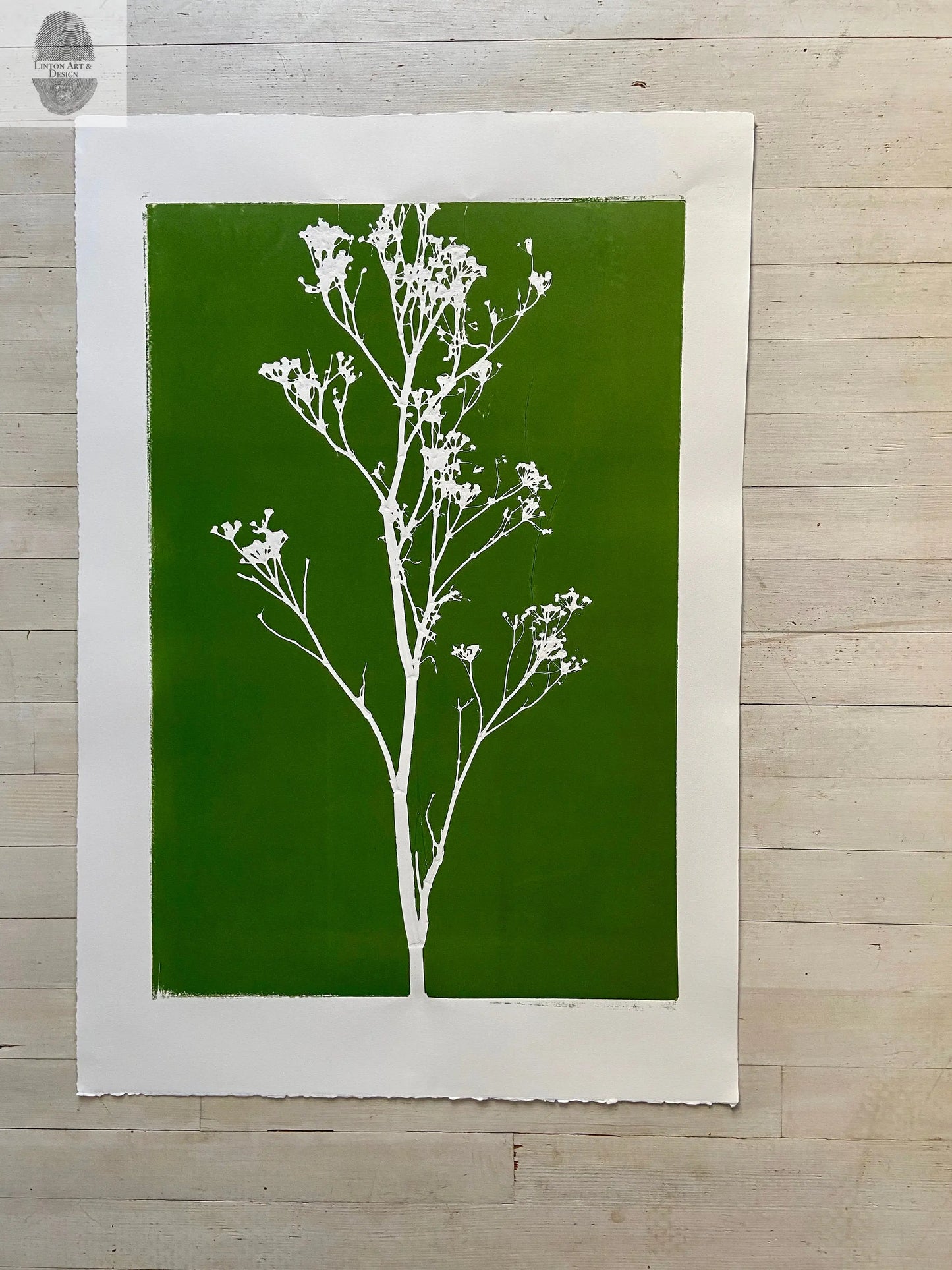 Wild Weeds Hand Pressed Monoprint on Green - giclee print lintonart