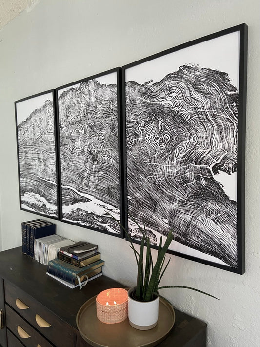 Giant Redwood, Tree ring art print, Made from a redwood burl, Giclee woodcut print, not machine printed, by Erik Linton