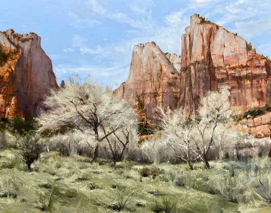 "Zion in Spring: Court of the Patriarchs" - Zion National Park Landscape Painting Giclee Print