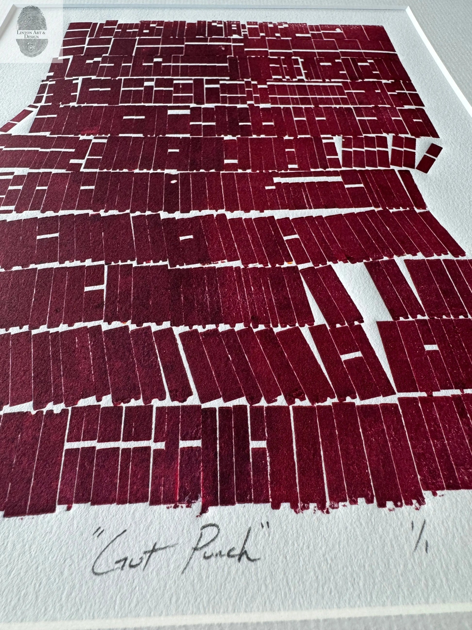 Abstract Red Letter Type Print, Matted, 17x19.5 inches lintonart