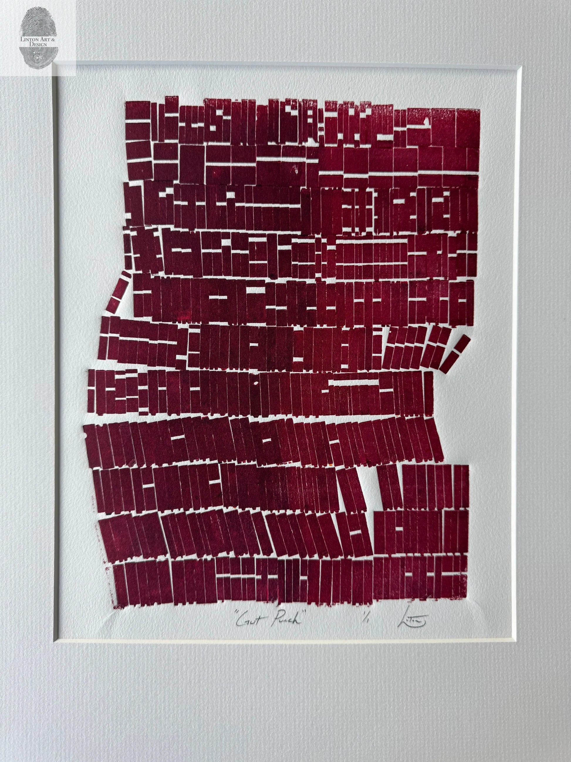 Abstract Red Letter Type Print, Matted, 17x19.5 inches lintonart